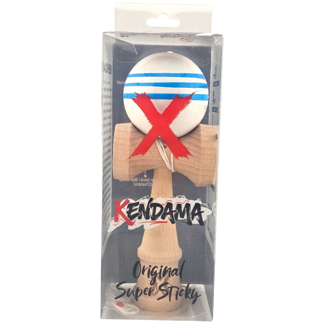 Kendama X Originala, Profesionala, Flippy, Original Super Sticky, din Lemn, 18 cm, Dark Alb/Albastru