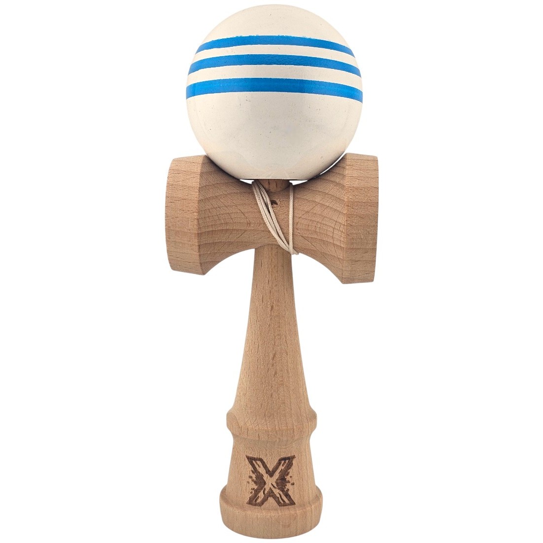 Kendama X Originala, Profesionala, Flippy, Original Super Sticky, din Lemn, 18 cm, Dark Alb/Albastru