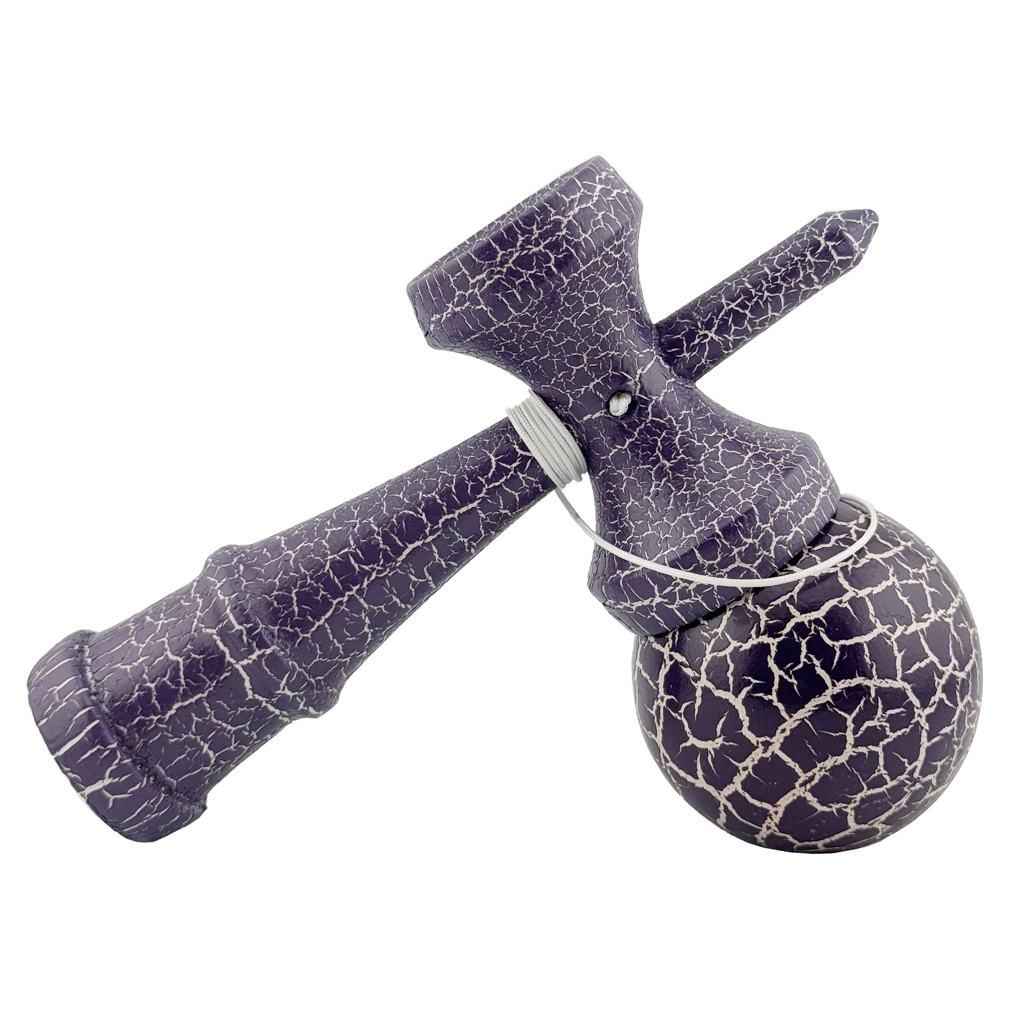Kendama X Originala, Profesionala, Flippy, Kendama Cracked, din Lemn – 18 cm, Crack Mov/Alb