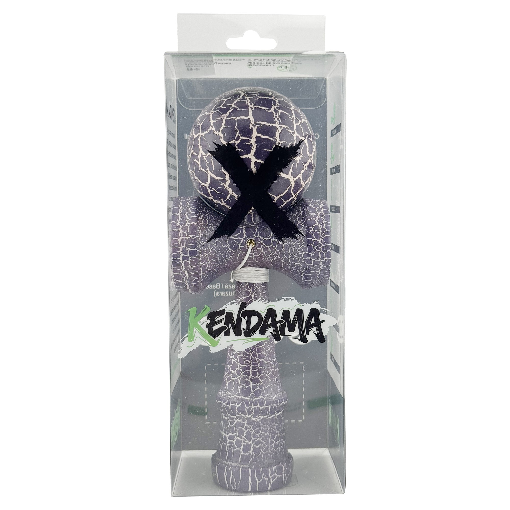Kendama X Originala, Profesionala, Flippy, Kendama Cracked, din Lemn – 18 cm, Crack Mov/Alb