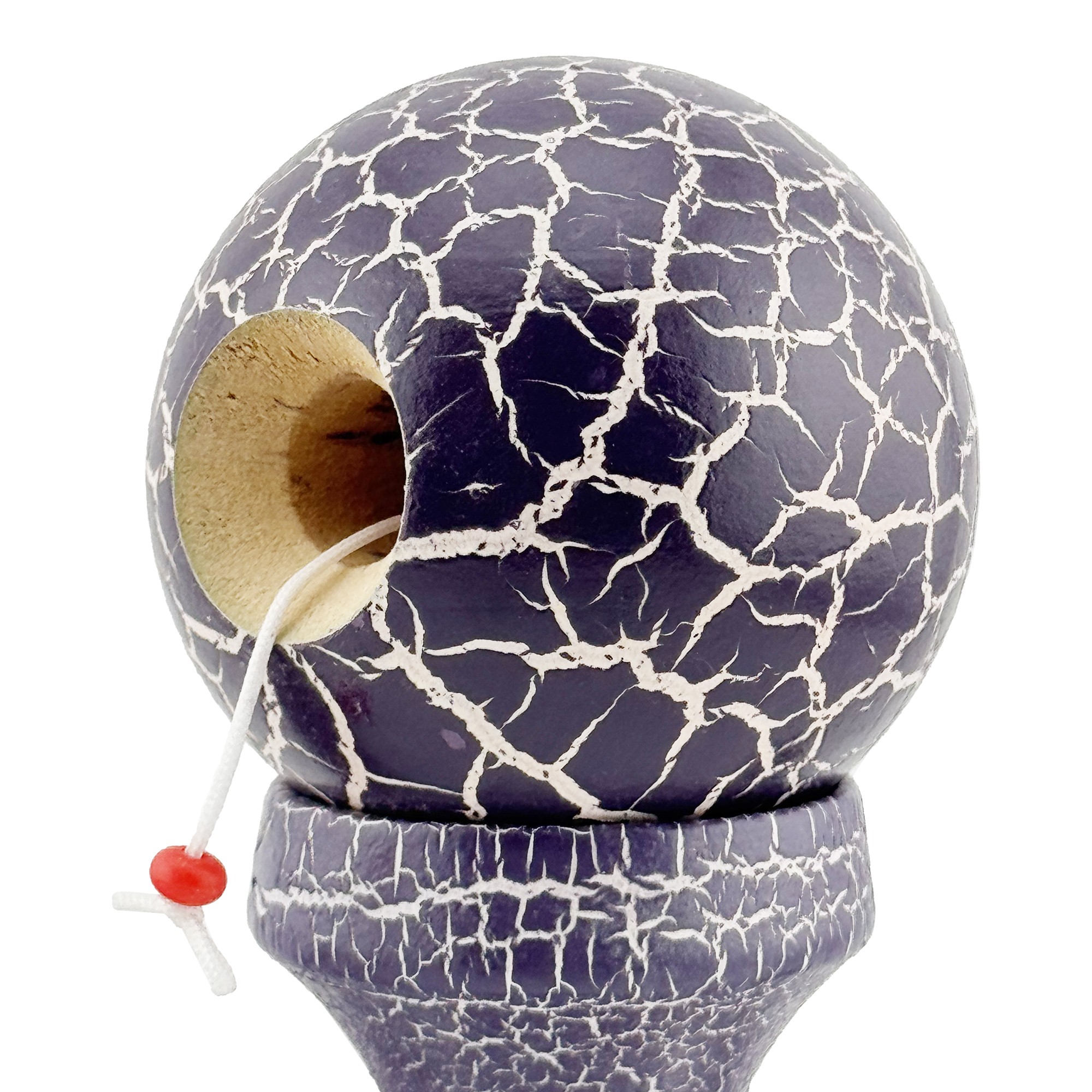 Kendama X Originala, Profesionala, Flippy, Kendama Cracked, din Lemn – 18 cm, Crack Mov/Alb