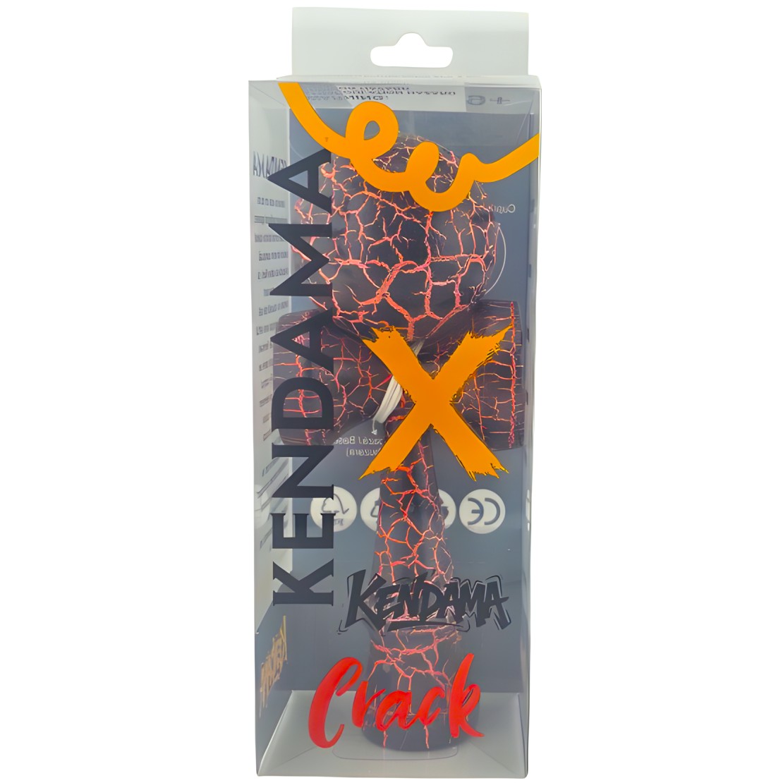 Kendama X Originala, Profesionala, Flippy, Kendama Cracked, din Lemn – 18 cm, Crack Negru/Portocaliu