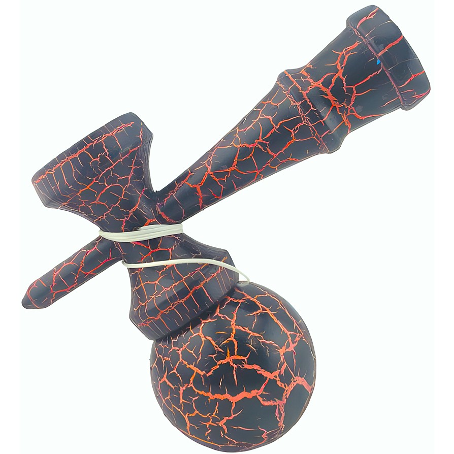 Kendama X Originala, Profesionala, Flippy, Kendama Cracked, din Lemn – 18 cm, Crack Negru/Portocaliu