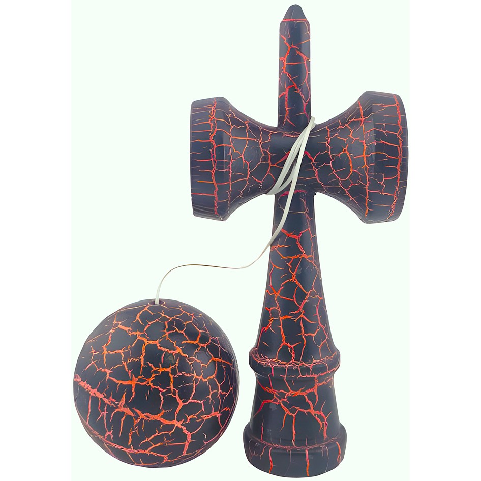 Kendama X Originala, Profesionala, Flippy, Kendama Cracked, din Lemn – 18 cm, Crack Negru/Portocaliu