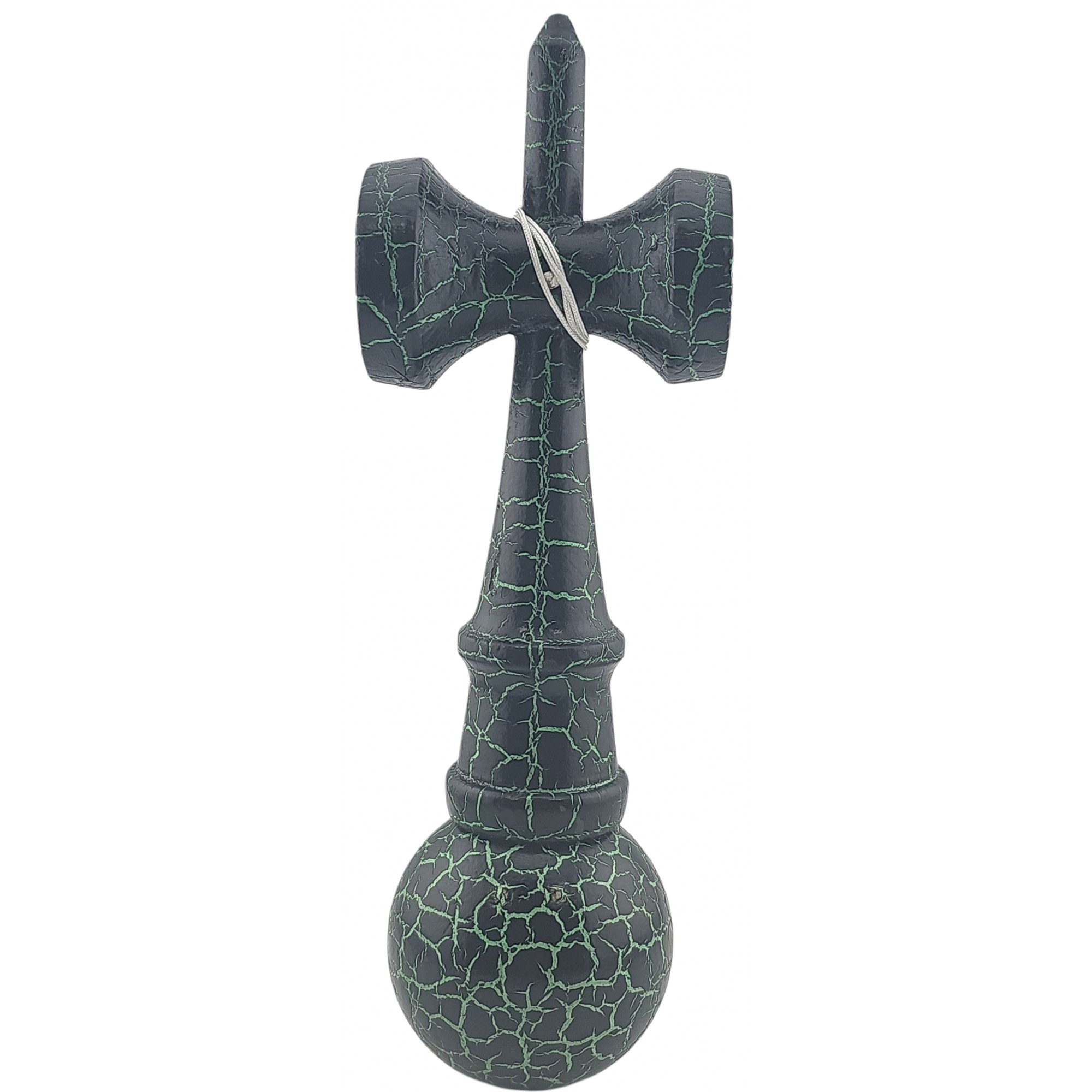 Kendama X Originala, Profesionala, Flippy, Kendama Cracked, din Lemn – 18 cm, Crack Negru/Verde