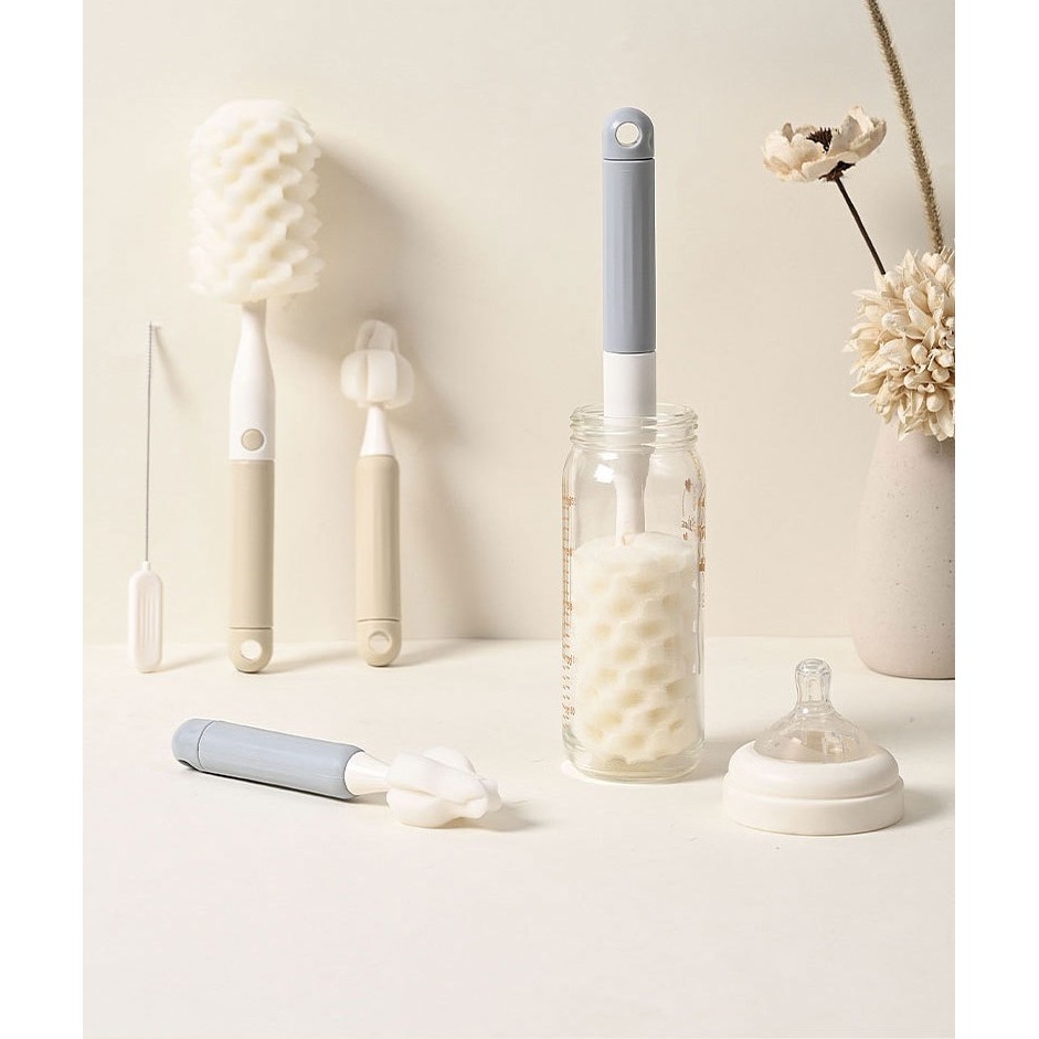 Set 3 Perii de Spalat Biberoane, Flippy, pentru Tetina, Biberon, Pai, Materiale Sigure, fara BPA, Curatare 360°, Gri