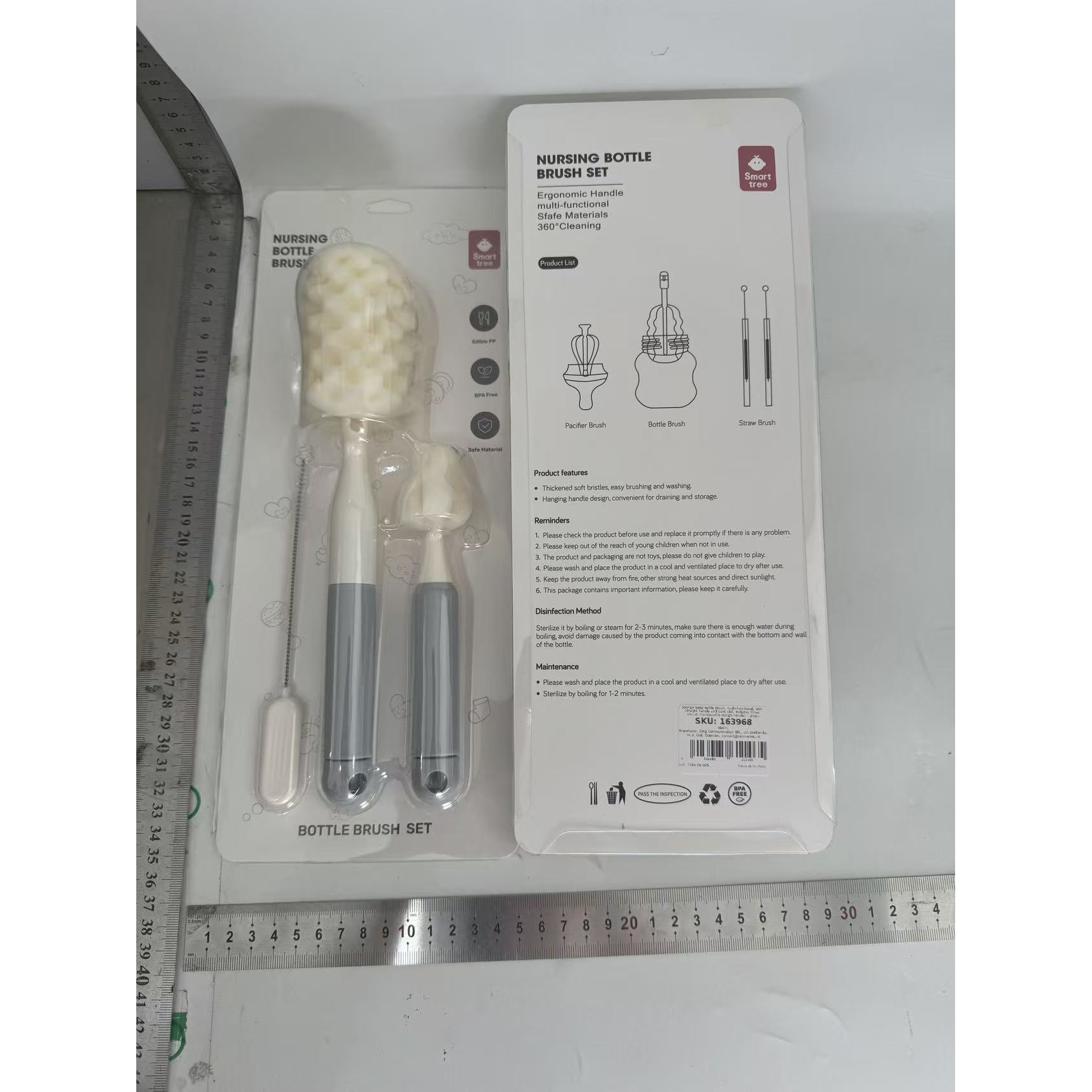 Set 3 Perii de Spalat Biberoane, Flippy, pentru Tetina, Biberon, Pai, Materiale Sigure, fara BPA, Curatare 360°, Gri