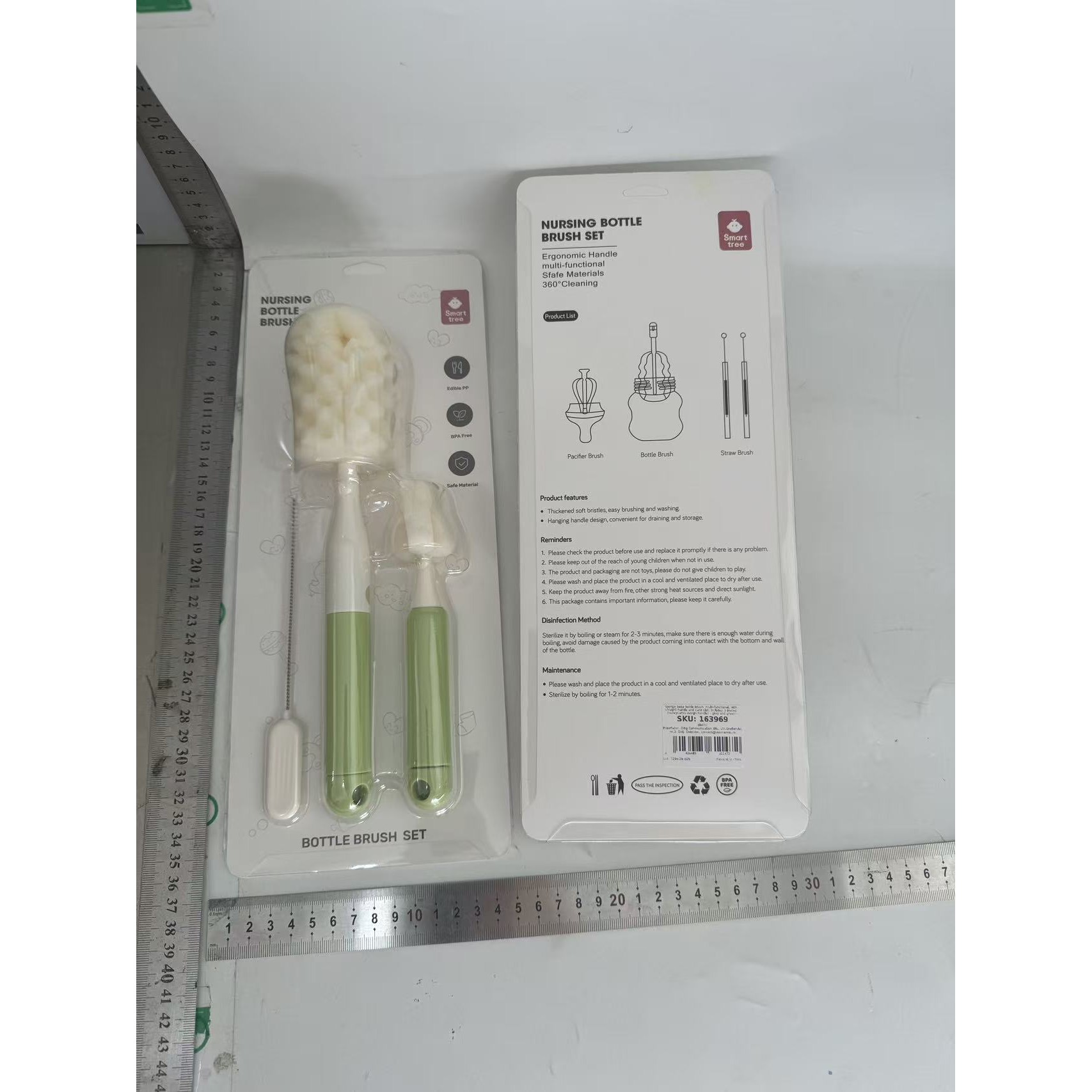 Set 3 Perii de Spalat Biberoane, Flippy, pentru Tetina, Biberon, Pai, Materiale Sigure, fara BPA, Curatare 360°, Verde