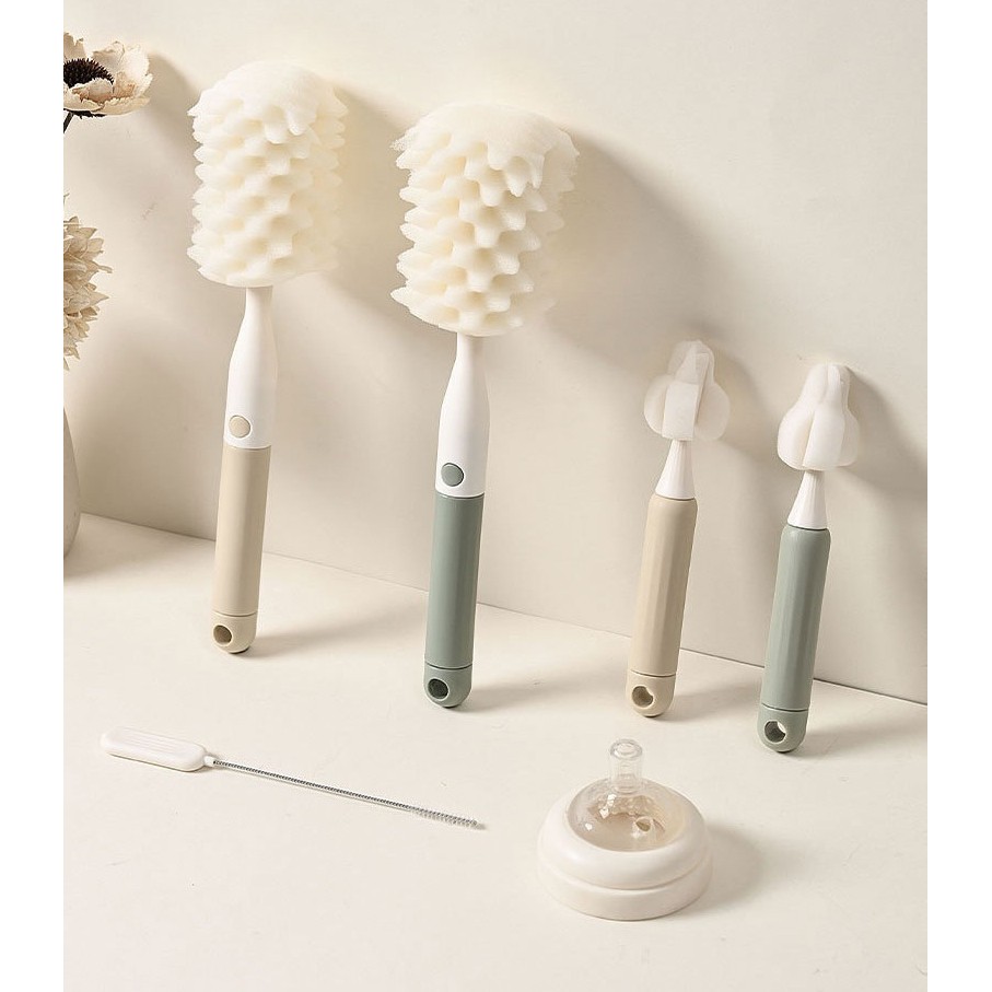 Set 3 Perii de Spalat Biberoane, Flippy, pentru Tetina, Biberon, Pai, Materiale Sigure, fara BPA, Curatare 360°, Verde