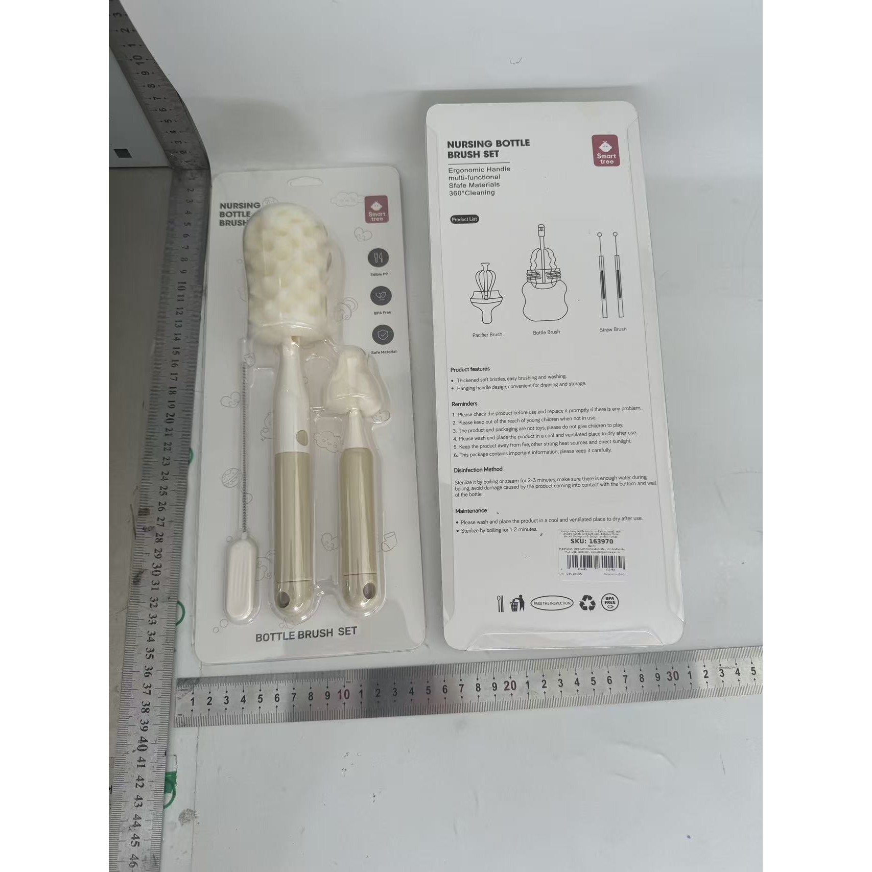 Set 3 Perii de Spalat Biberoane, Flippy, pentru Tetina, Biberon, Pai, Materiale Sigure, fara BPA, Curatare 360°, Bej