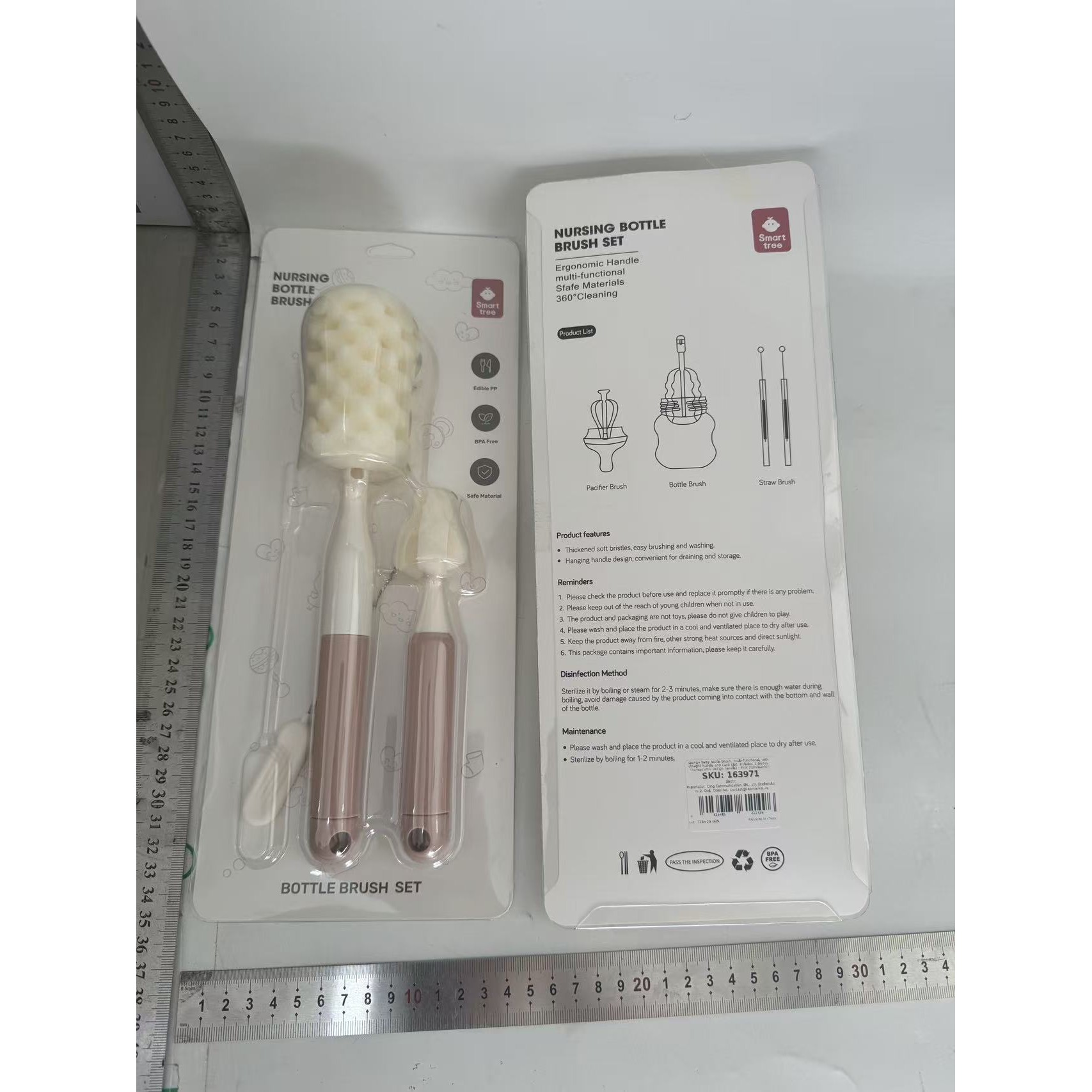 Set 3 Perii de Spalat Biberoane, Flippy, pentru Tetina, Biberon, Pai, Materiale Sigure, fara BPA, Curatare 360°, Roz