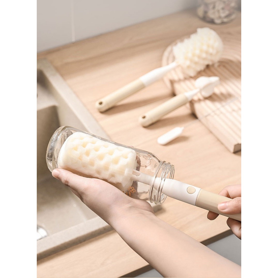 Set 3 Perii de Spalat Biberoane, Flippy, pentru Tetina, Biberon, Pai, Materiale Sigure, fara BPA, Curatare 360°, Roz