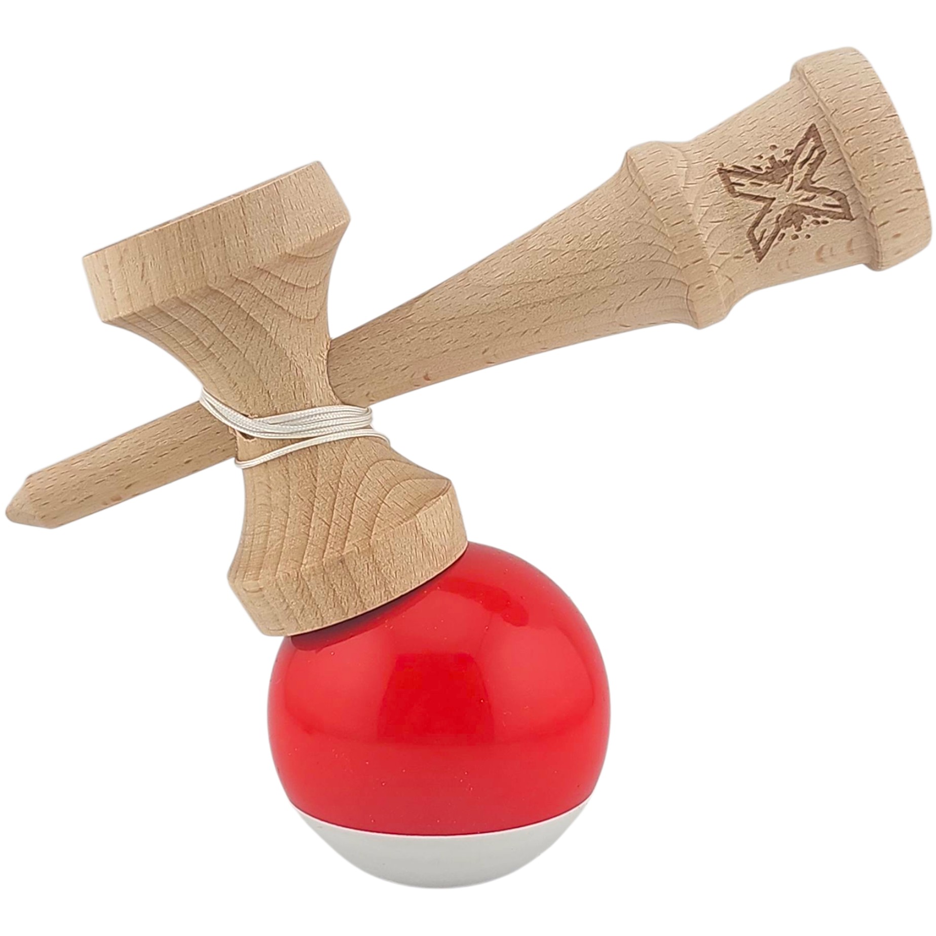 Kendama X Originala, Profesionala, Flippy, Super Sticky, din Lemn, 18 cm, Rosu/Alb