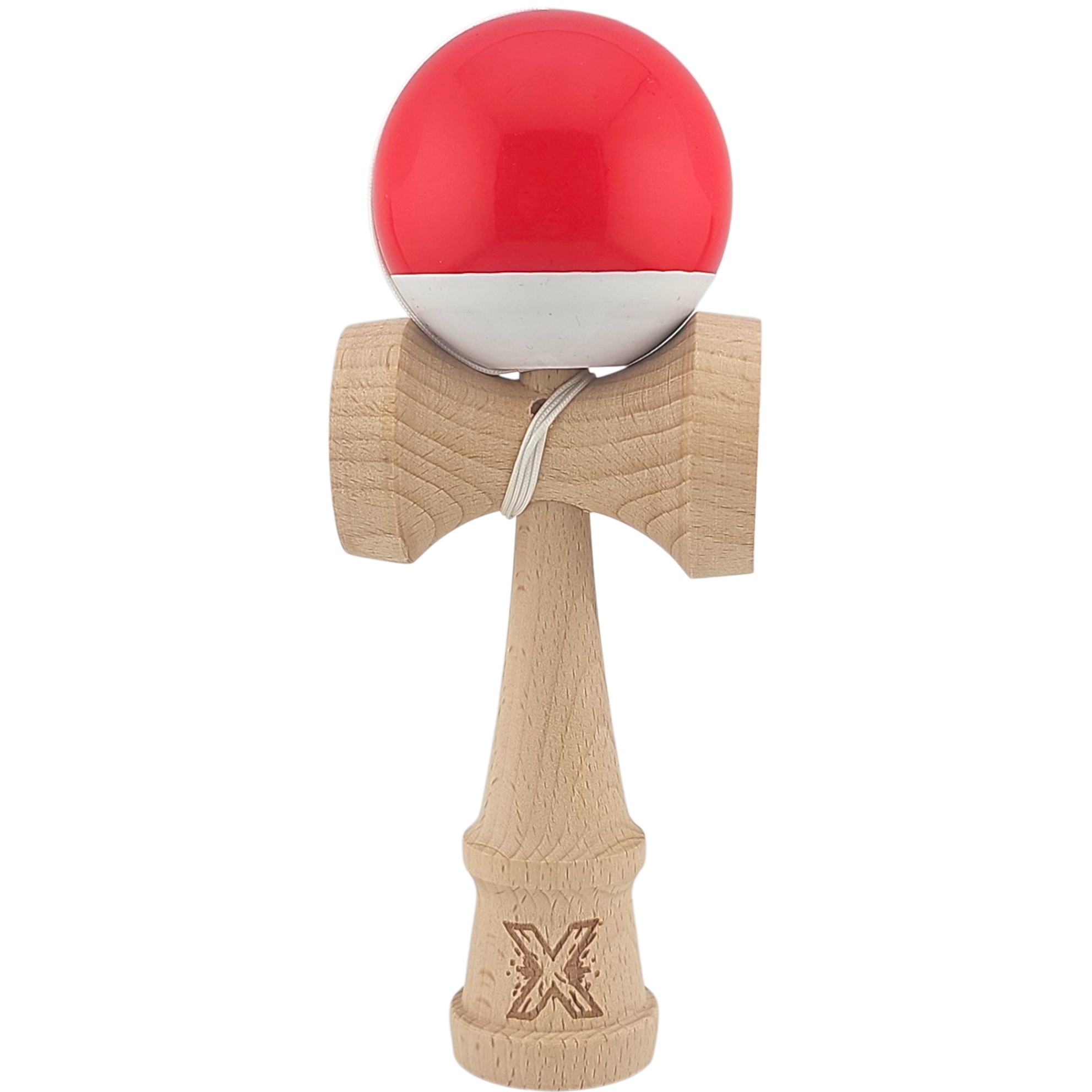 Kendama X Originala, Profesionala, Flippy, Super Sticky, din Lemn, 18 cm, Rosu/Alb