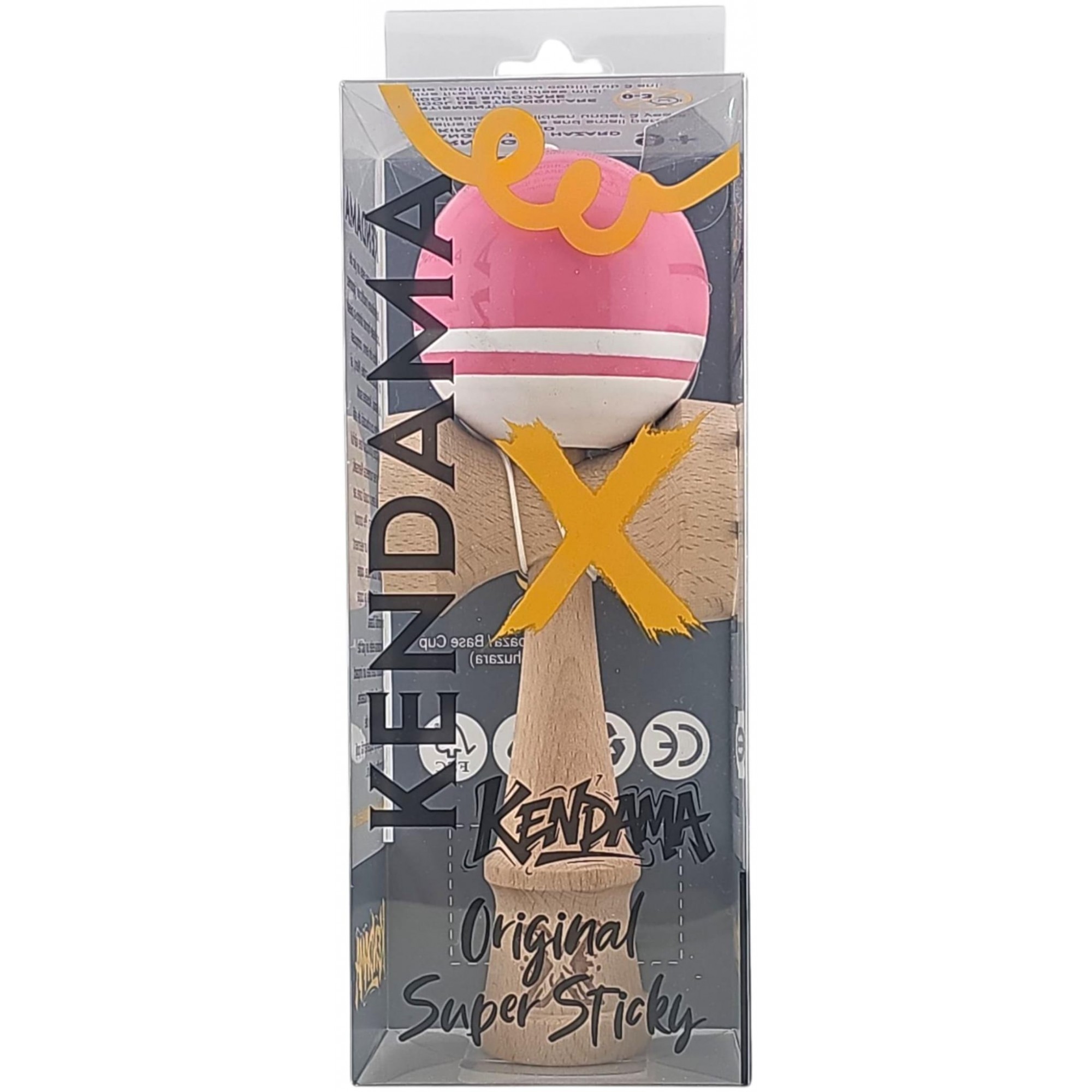 Jucarie Kendama X Originala, Profesionala, Flippy, Super Sticky din Lemn, 18 cm, pentru Copii si Adulti, Roz/Alb