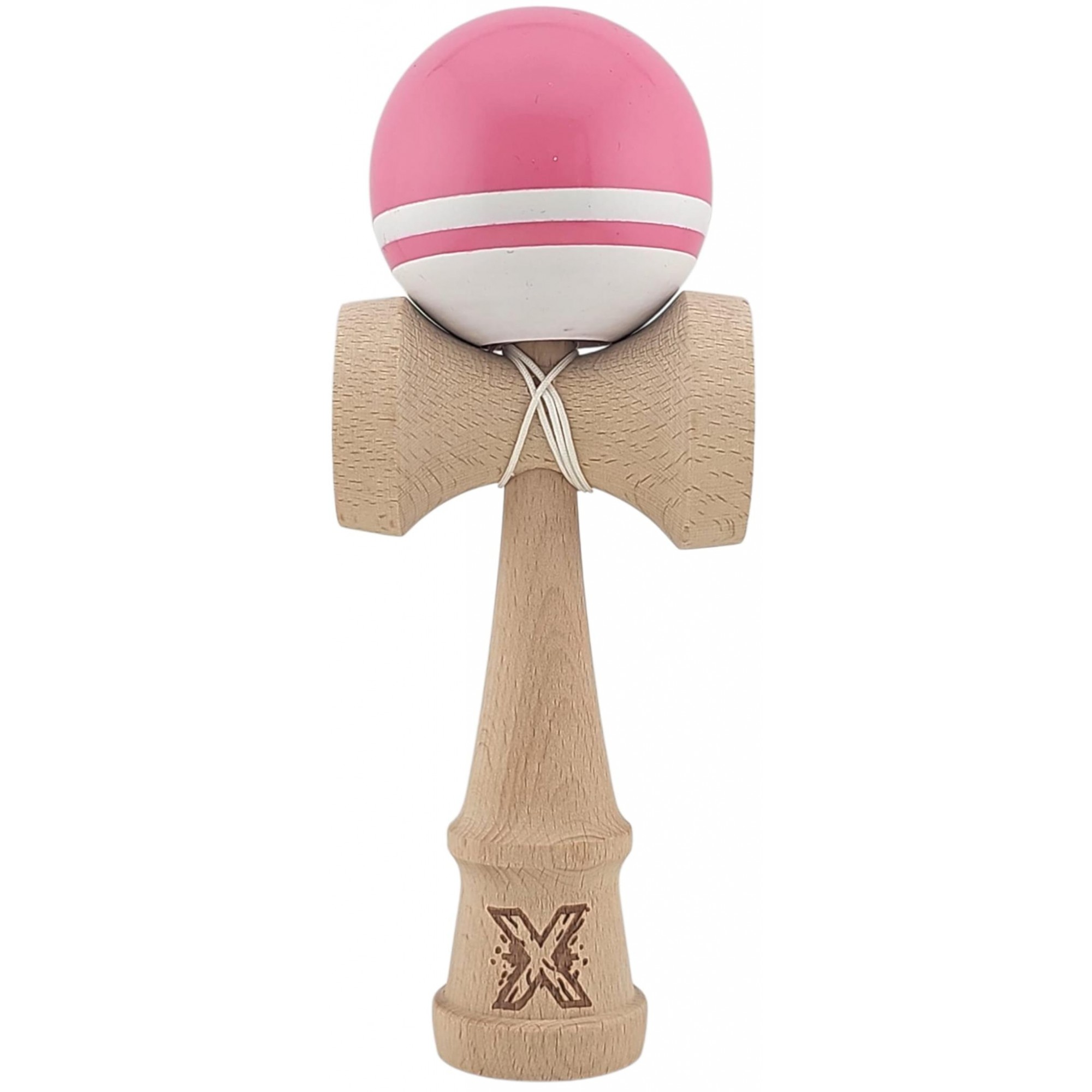Jucarie Kendama X Originala, Profesionala, Flippy, Super Sticky din Lemn, 18 cm, pentru Copii si Adulti, Roz/Alb