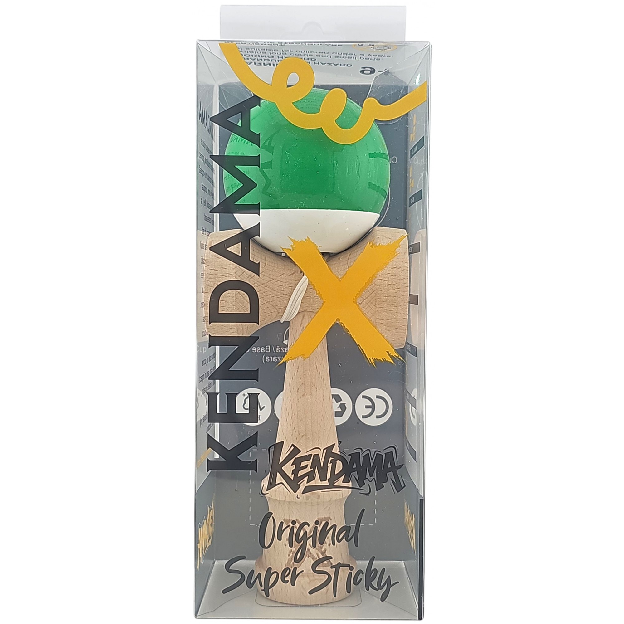 Jucarie Kendama X Originala, Profesionala, Flippy, Super Sticky din Lemn, 18 cm, pentru Copii si Adulti, Verde inchis/Alb