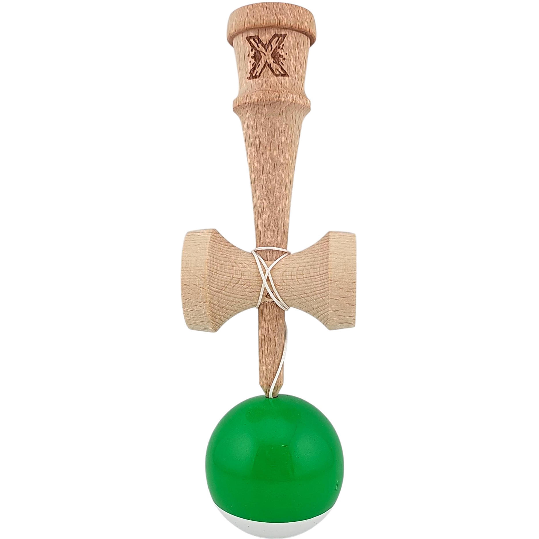 Jucarie Kendama X Originala, Profesionala, Flippy, Super Sticky din Lemn, 18 cm, pentru Copii si Adulti, Verde inchis/Alb