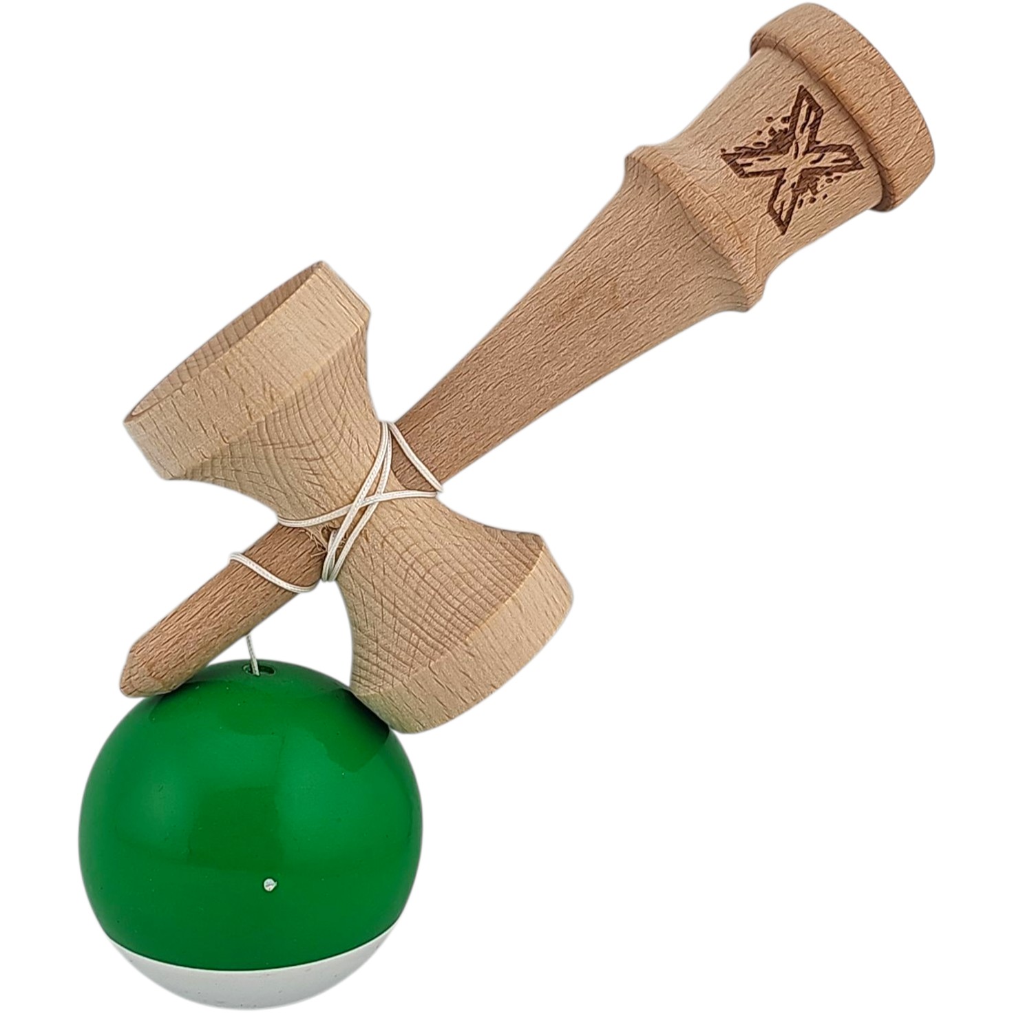 Jucarie Kendama X Originala, Profesionala, Flippy, Super Sticky din Lemn, 18 cm, pentru Copii si Adulti, Verde inchis/Alb