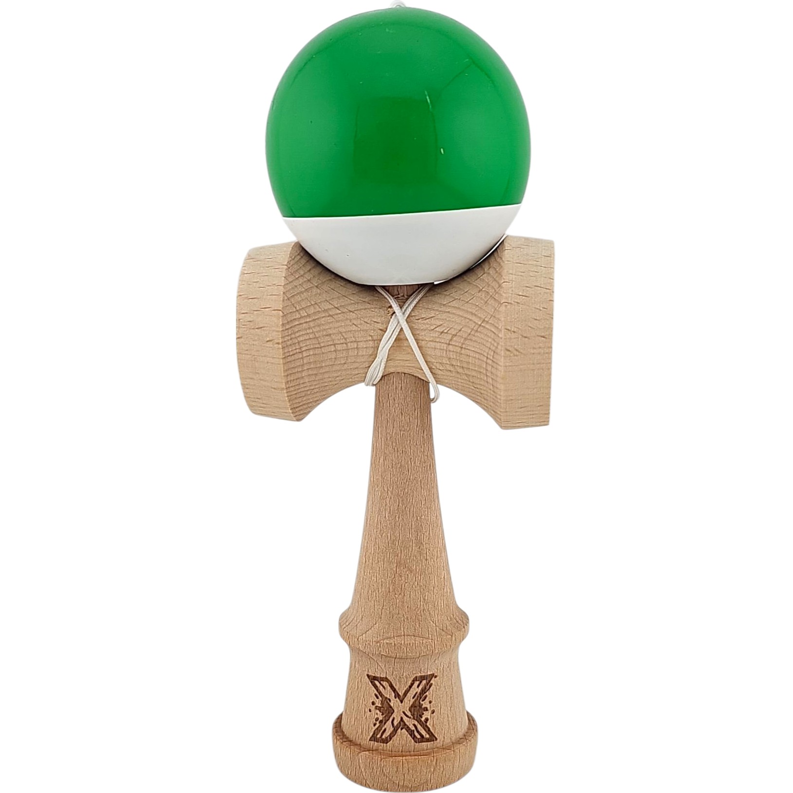 Jucarie Kendama X Originala, Profesionala, Flippy, Super Sticky din Lemn, 18 cm, pentru Copii si Adulti, Verde inchis/Alb