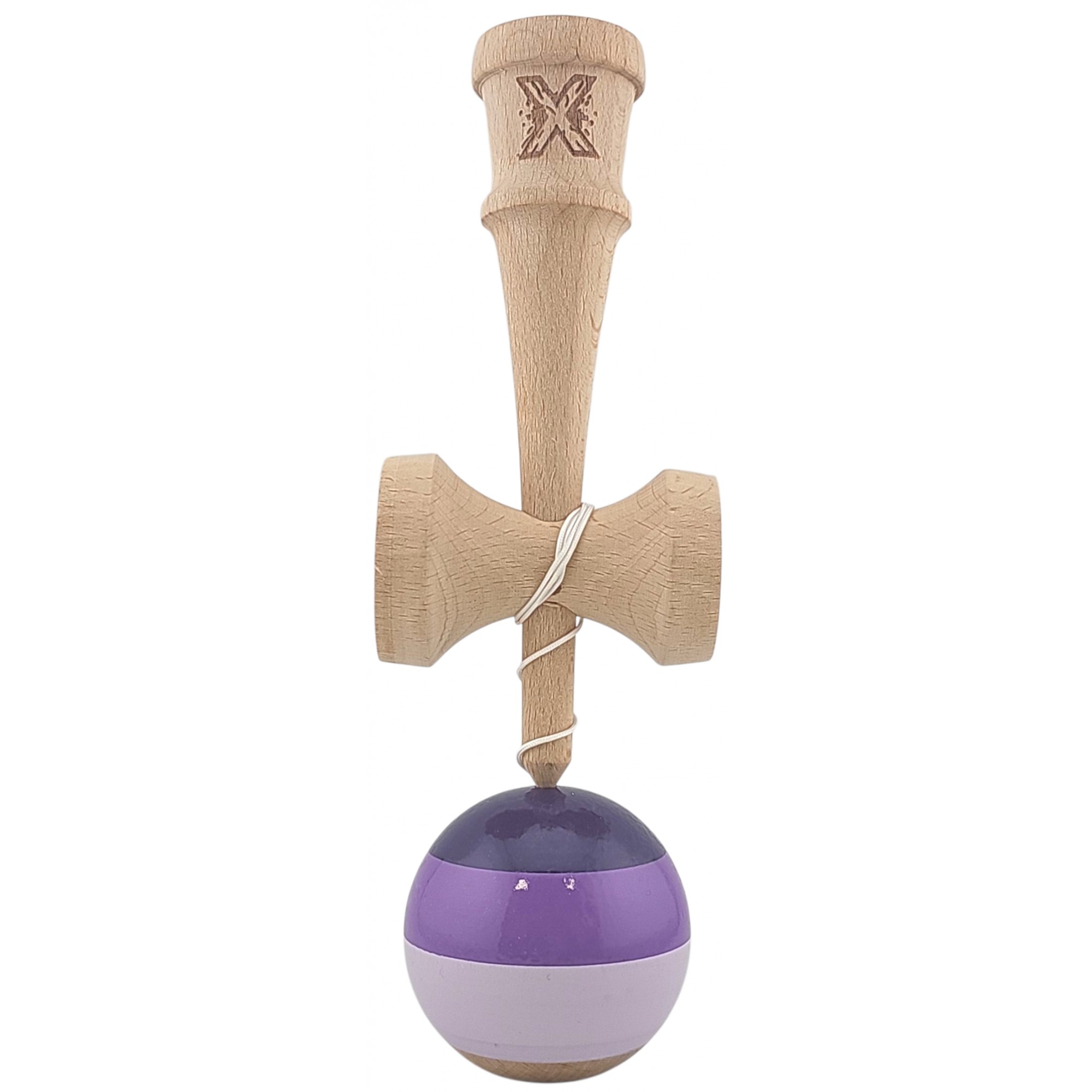 Kendama X Originala, Profesionala, Flippy, Super Sticky din Lemn, 18 cm, Purpuriu/Mov/Lila