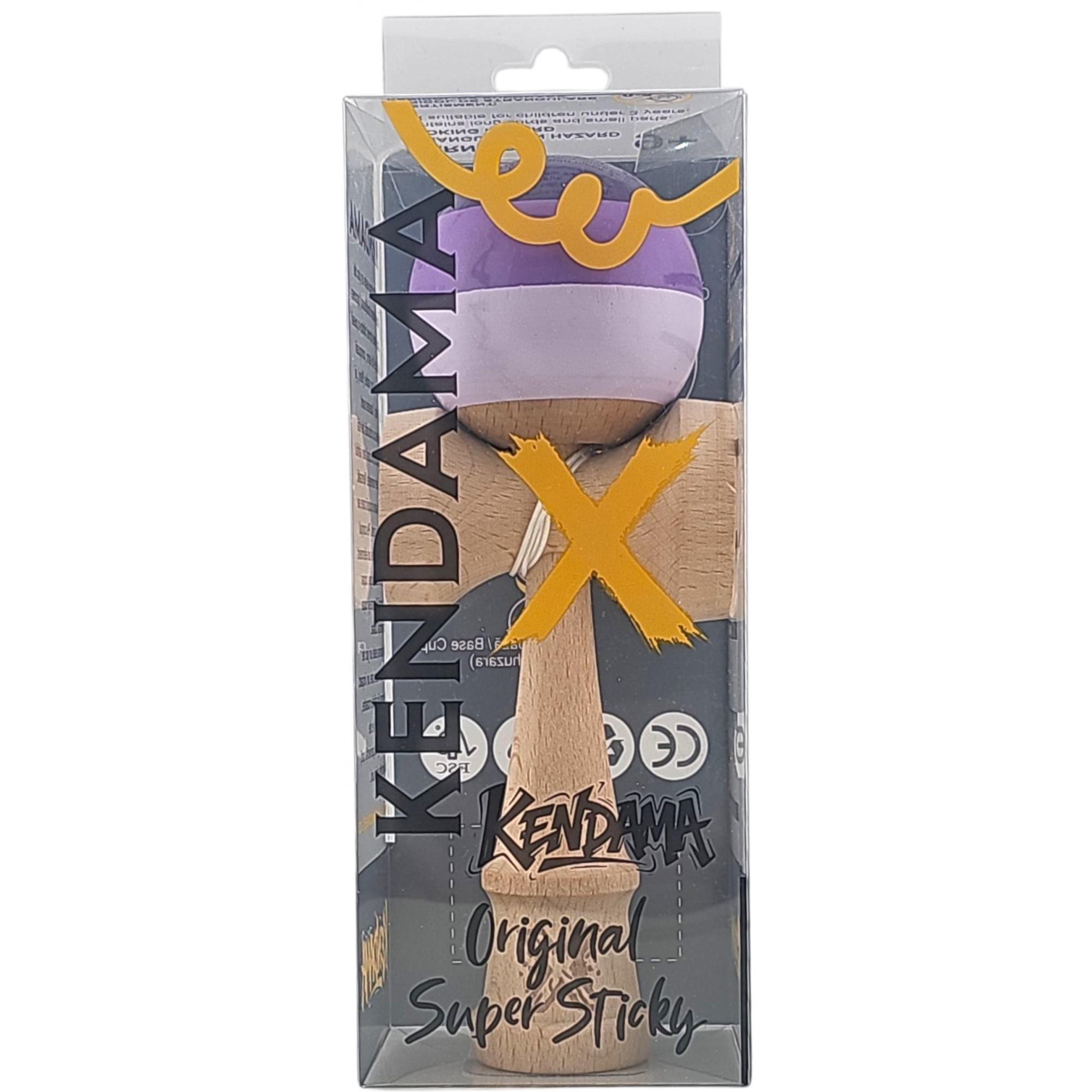 Kendama X Originala, Profesionala, Flippy, Super Sticky din Lemn, 18 cm, Purpuriu/Mov/Lila