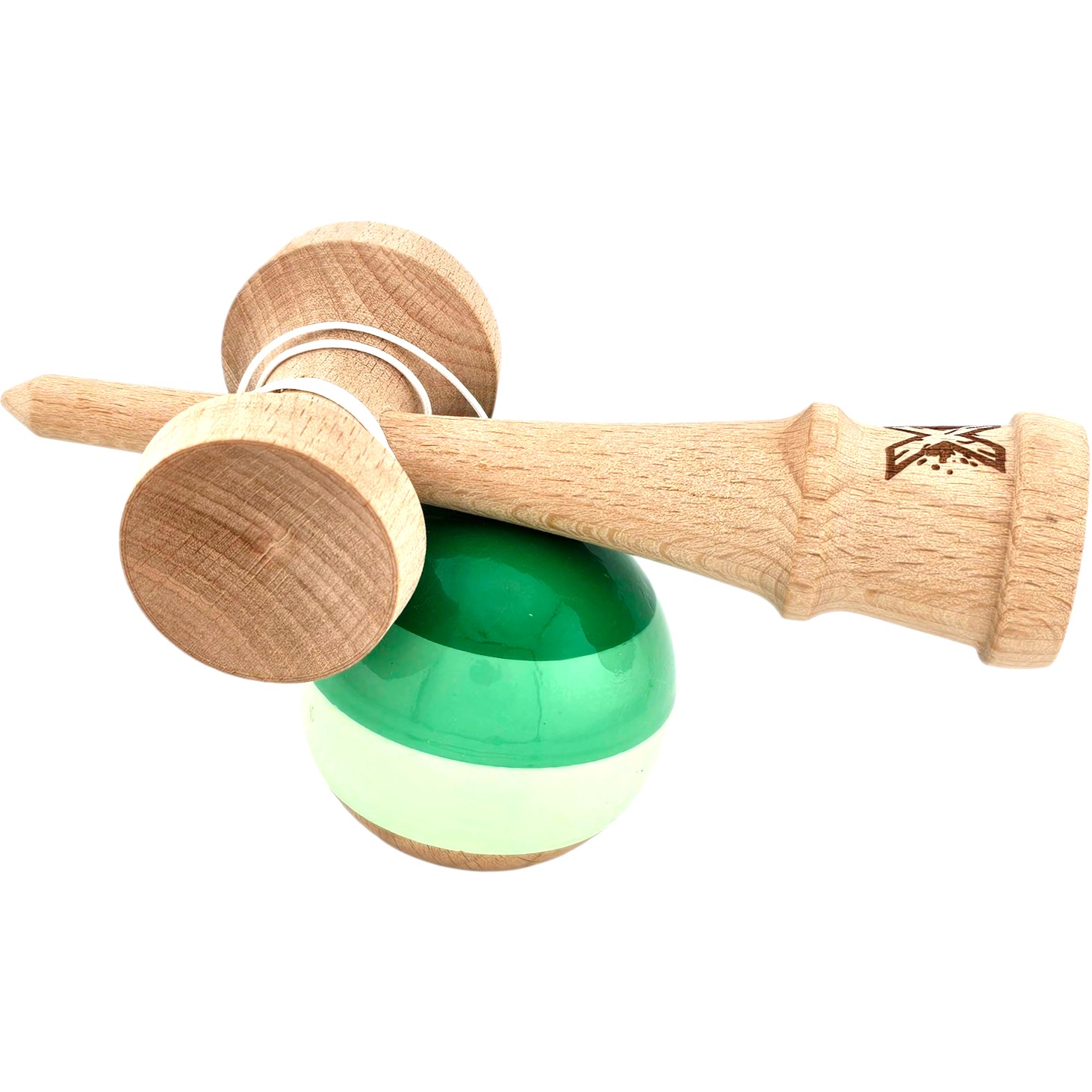 Kendama X Originala, Profesionala, Flippy, Super Sticky din Lemn, 18 cm, Verde Mix