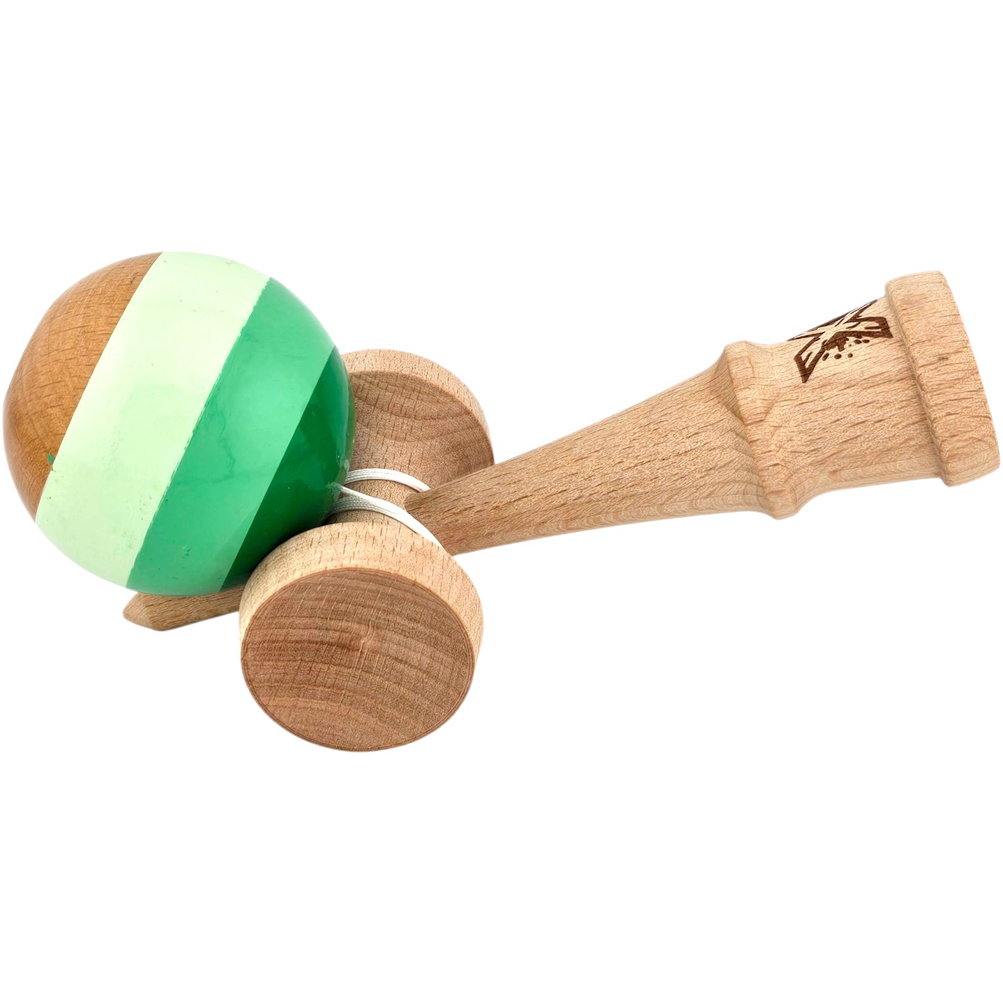 Kendama X Originala, Profesionala, Flippy, Super Sticky din Lemn, 18 cm, Verde Mix