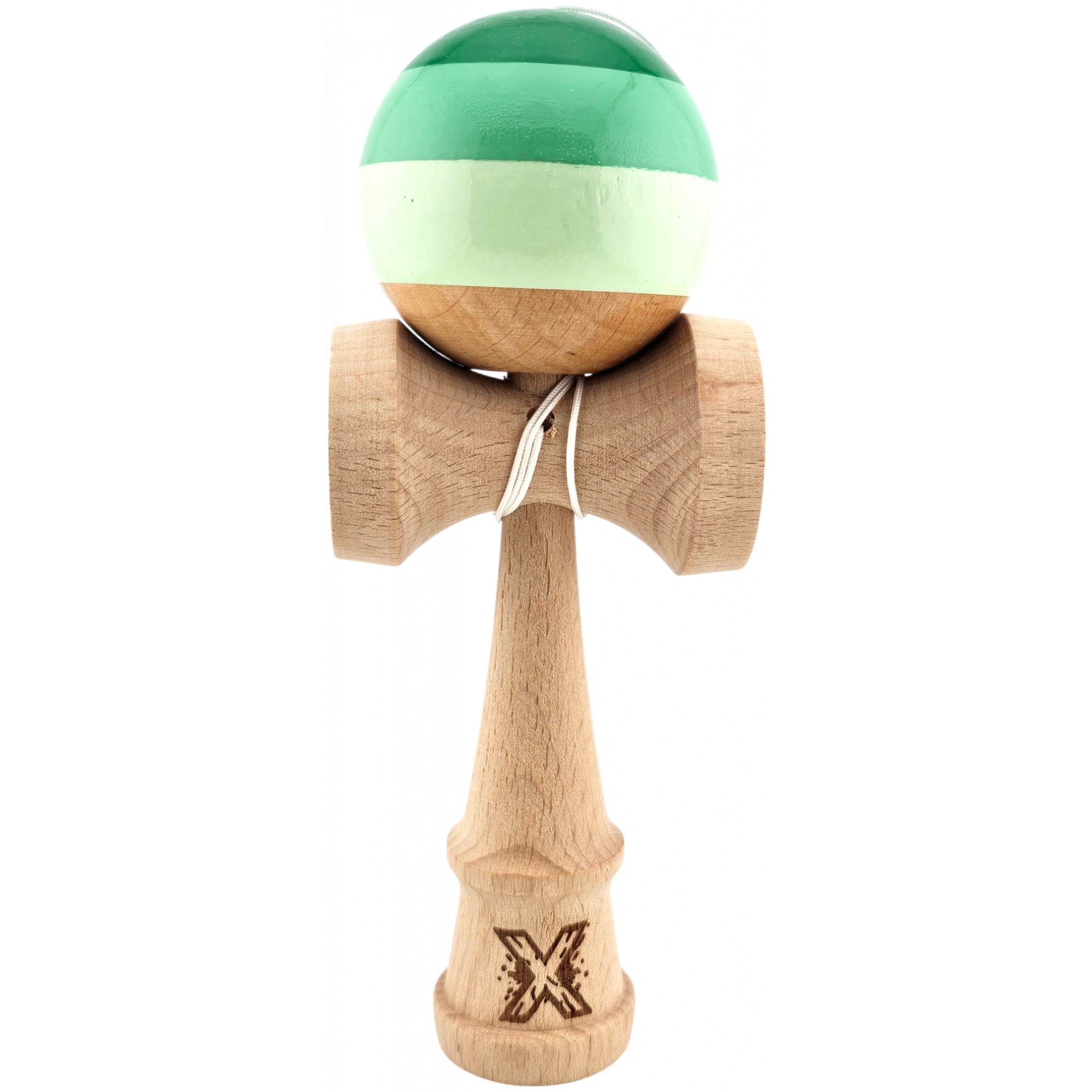 Kendama X Originala, Profesionala, Flippy, Super Sticky din Lemn, 18 cm, Verde Mix