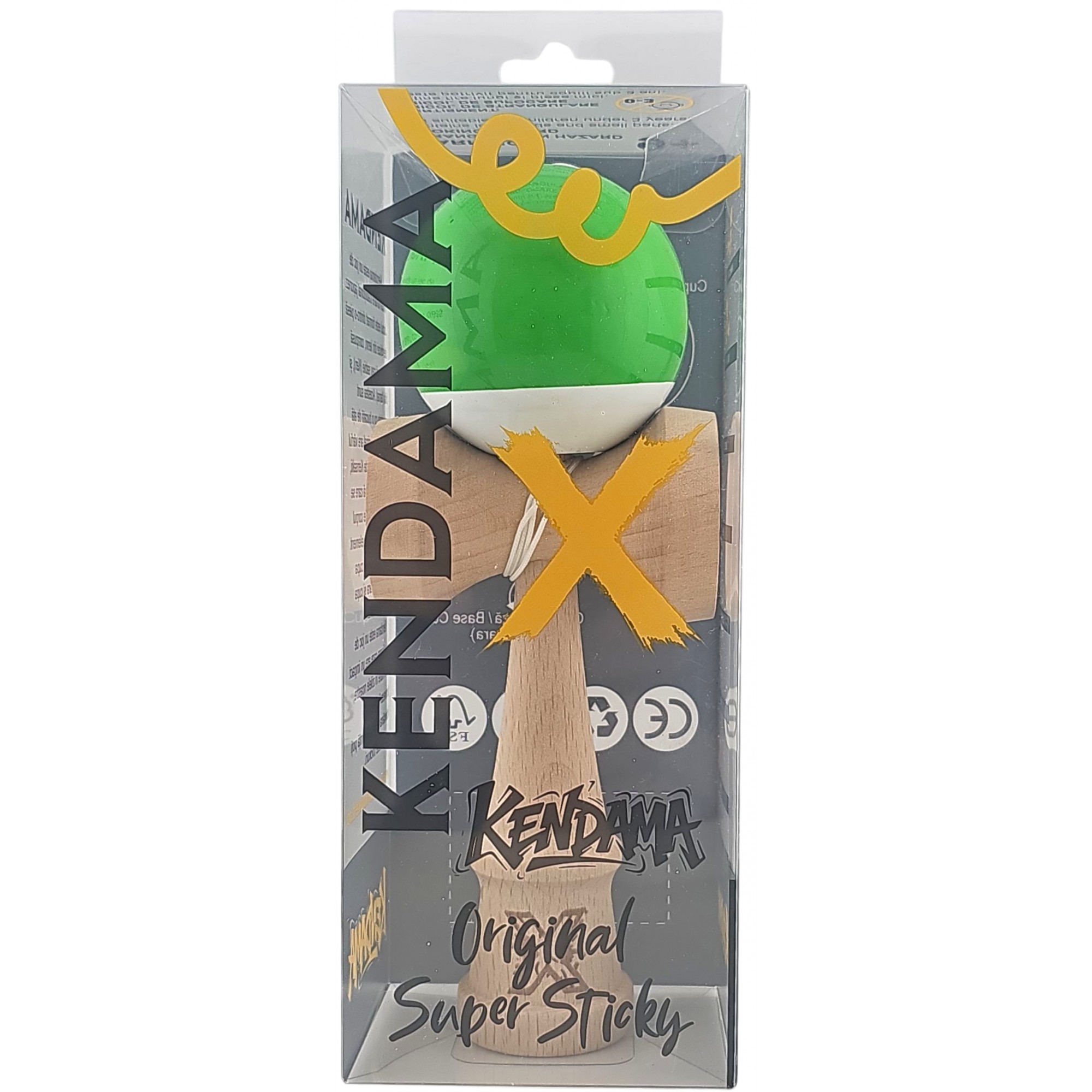 Kendama X Originala, Profesionala, Flippy, Super Sticky din Lemn, 18 cm, Verde/Alb