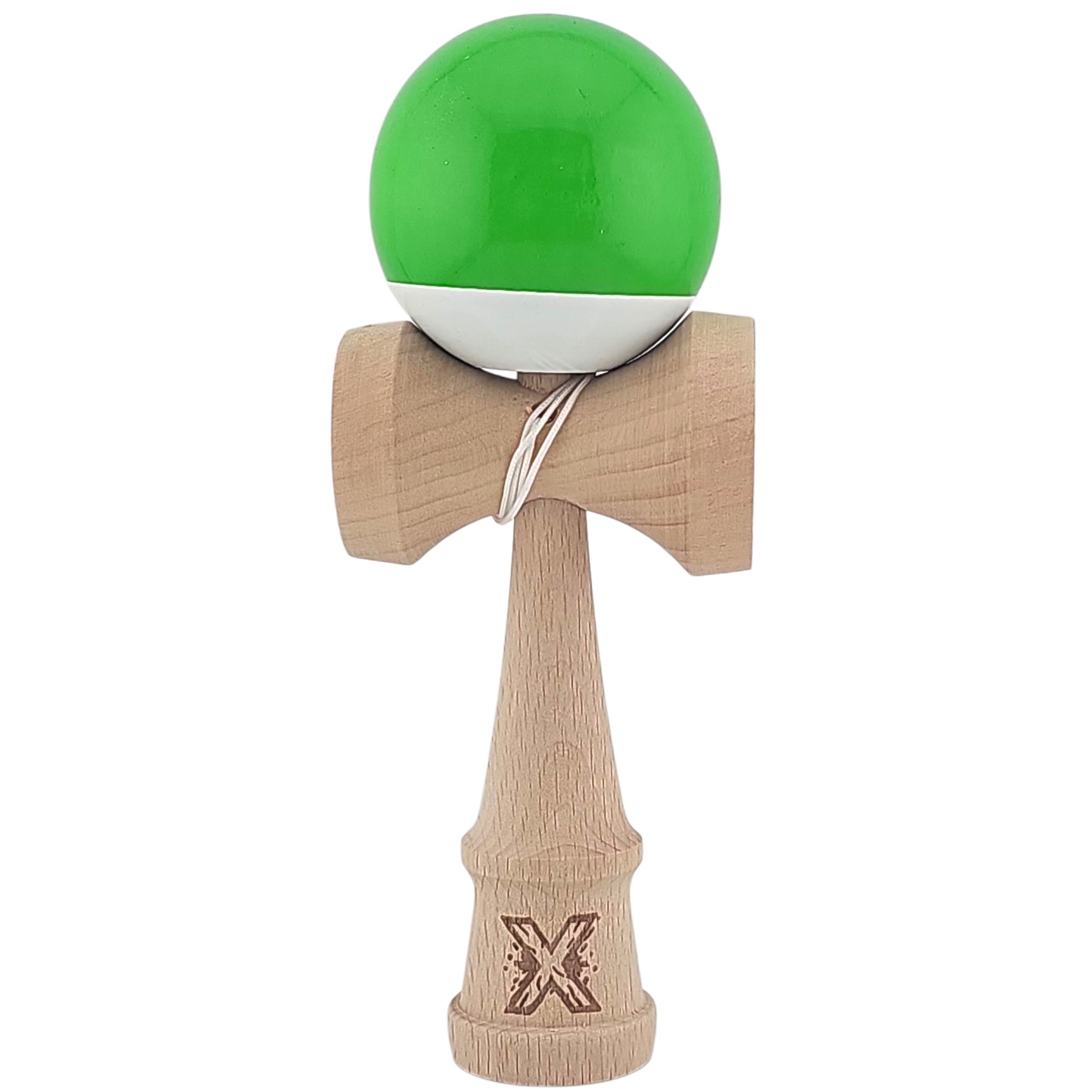 Kendama X Originala, Profesionala, Flippy, Super Sticky din Lemn, 18 cm, Verde/Alb