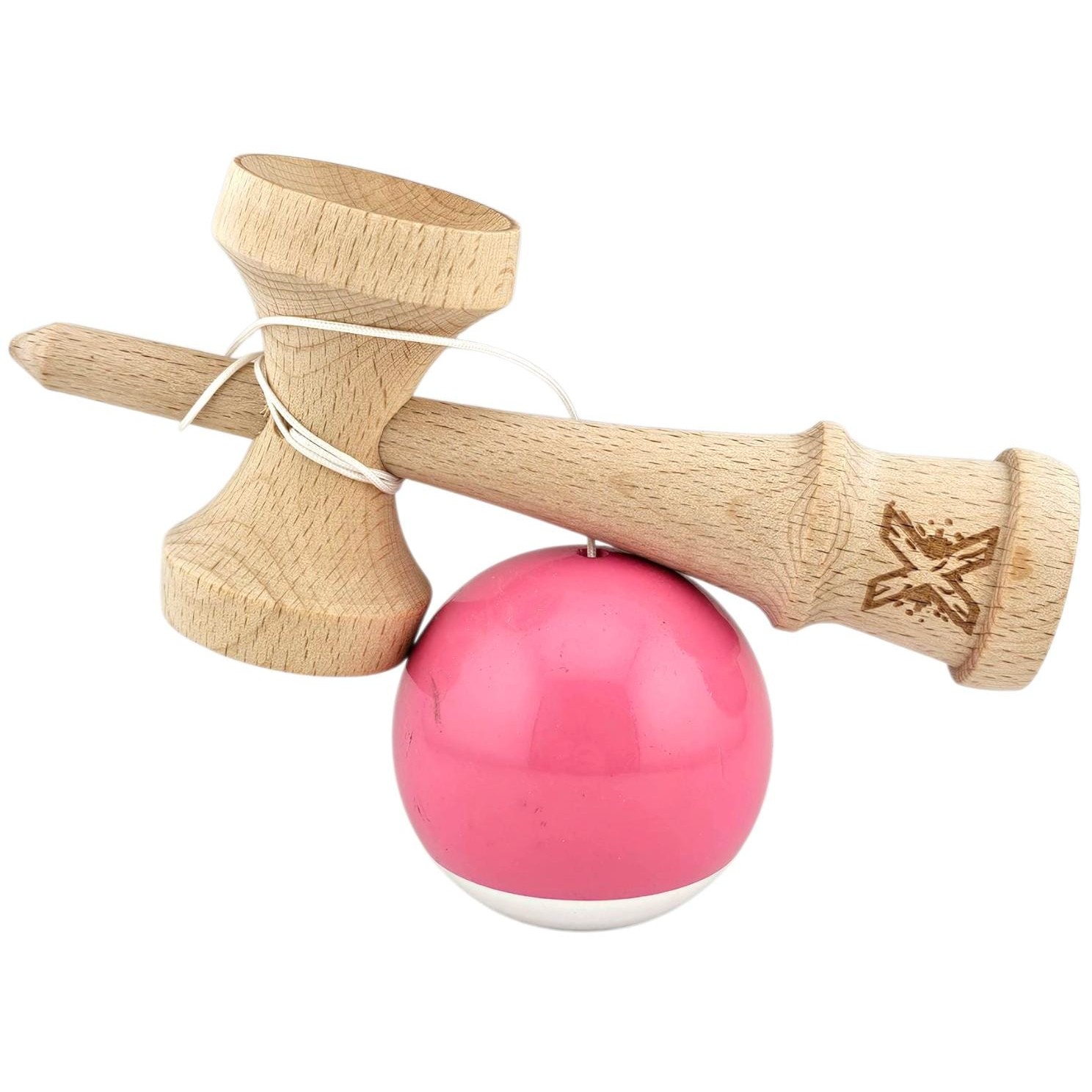 Kendama X Originala, Profesionala, Flippy, Rubber Grip, din Lemn, 18 cm,  Roz/Gri