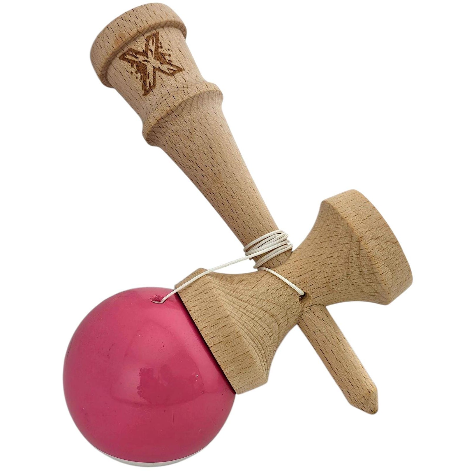 Kendama X Originala, Profesionala, Flippy, Rubber Grip, din Lemn, 18 cm,  Roz/Gri