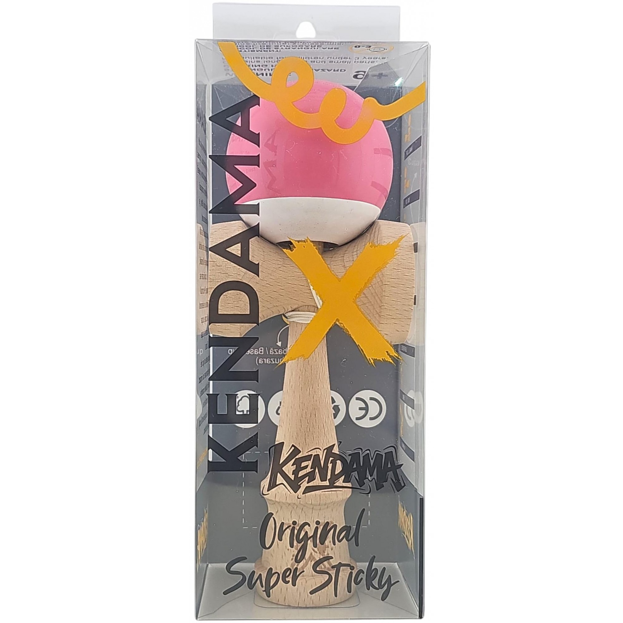 Kendama X Originala, Profesionala, Flippy, Rubber Grip, din Lemn, 18 cm,  Roz/Gri