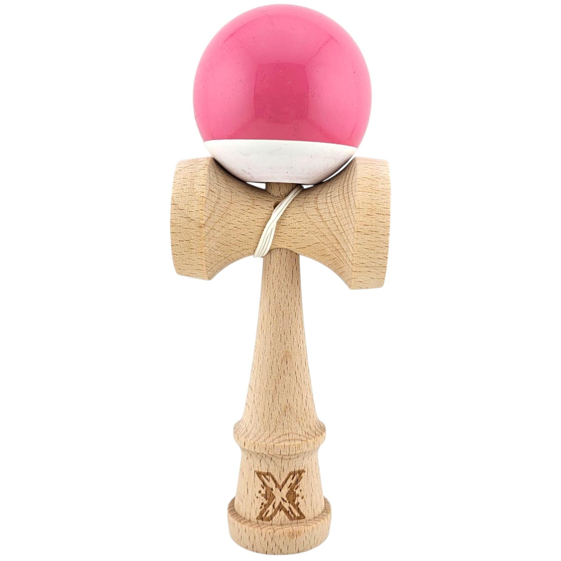 Kendama X Originala, Profesionala, Flippy, Rubber Grip, din Lemn, 18 cm,  Roz/Gri