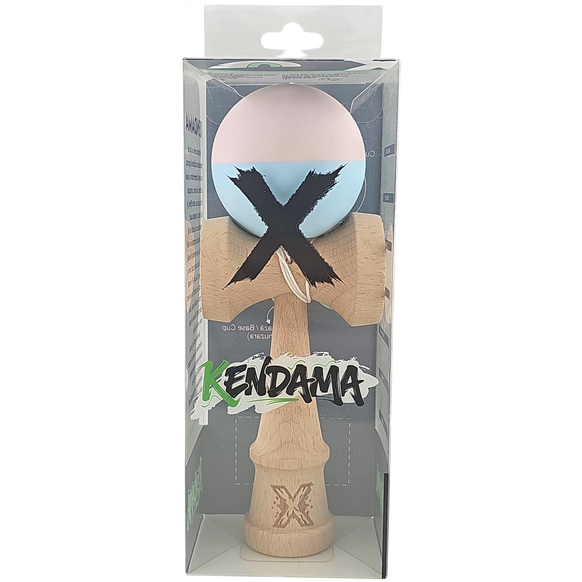 Kendama X Originala, Profesionala,  Flippy, din lemn, Rubber Grip, 18 cm, Roz/Albastru