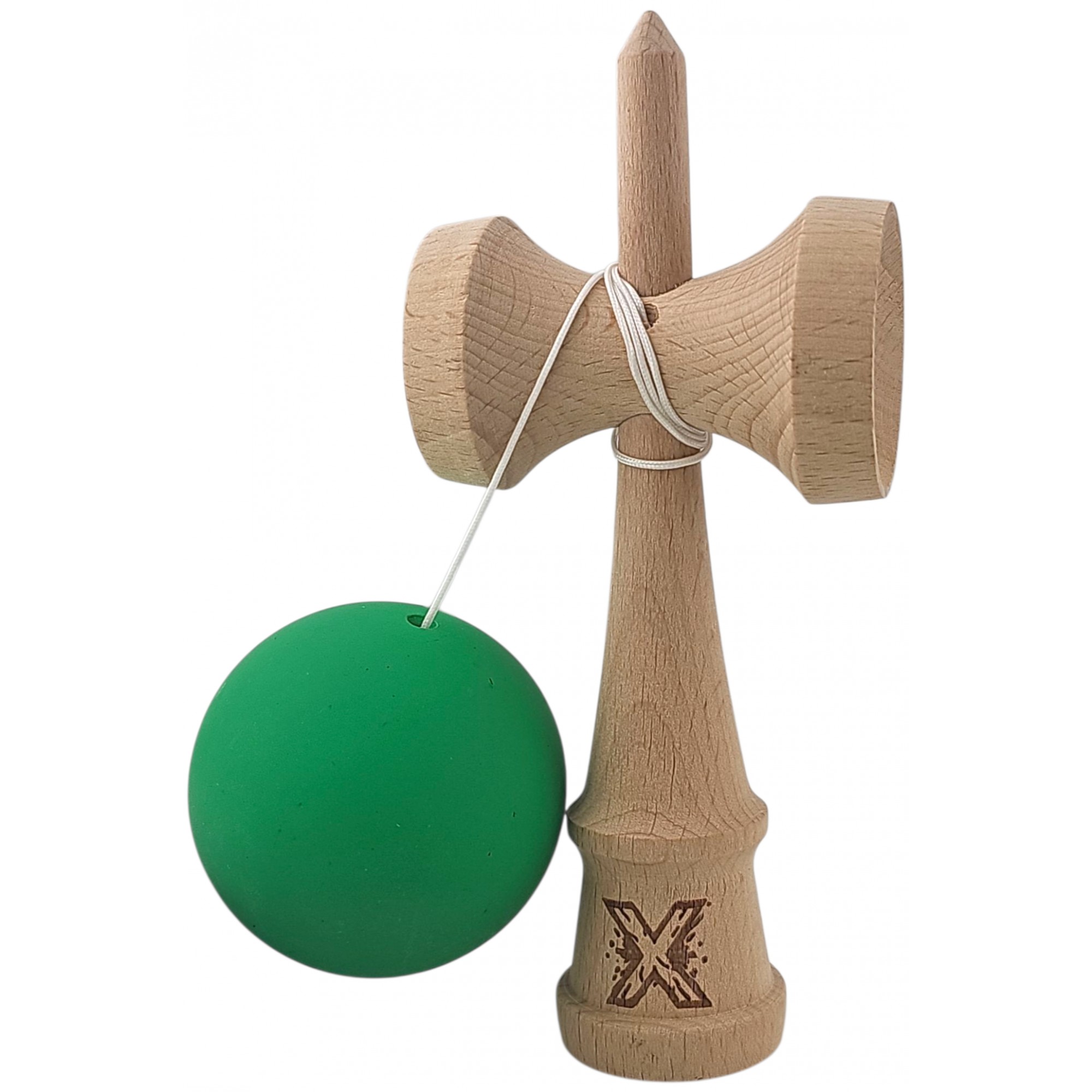 Kendama X Originala, Profesionala,  Flippy, din lemn, Rubber Grip, 18 cm, Verde