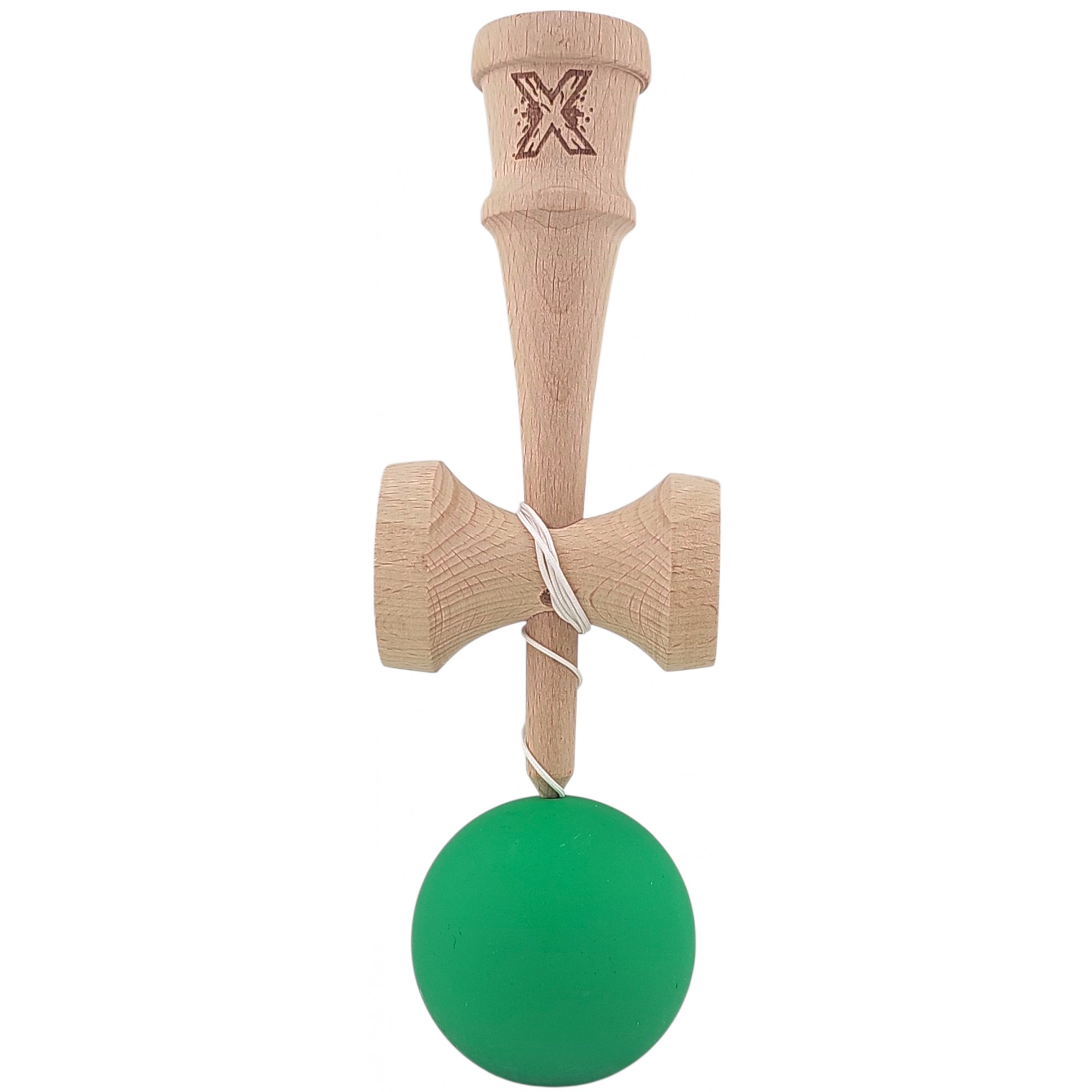 Kendama X Originala, Profesionala,  Flippy, din lemn, Rubber Grip, 18 cm, Verde