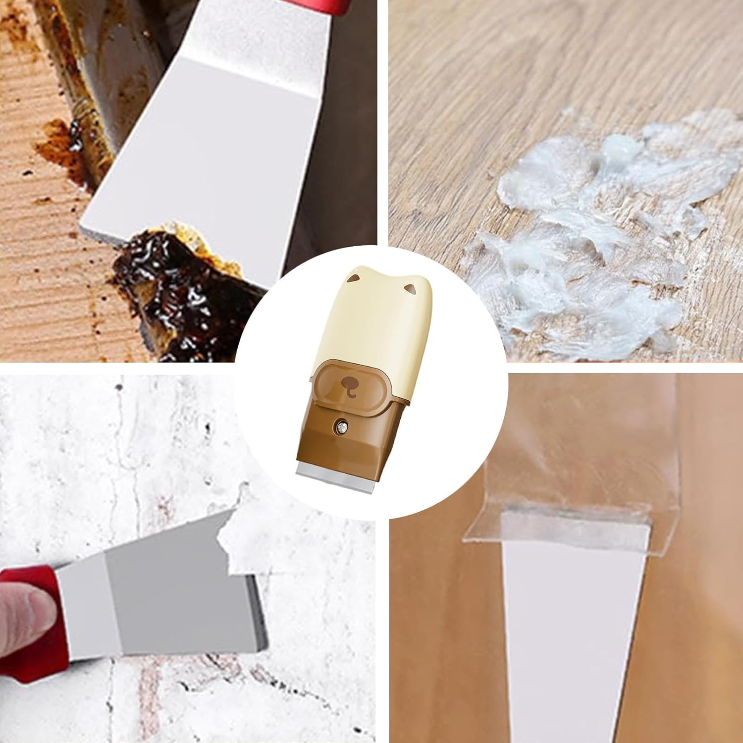 Mini Racleta de Curatare, Flippy, pentru Etichete, Adezivi, din ABS+ Metal, 2 Lame Incluse, Alb/Gri