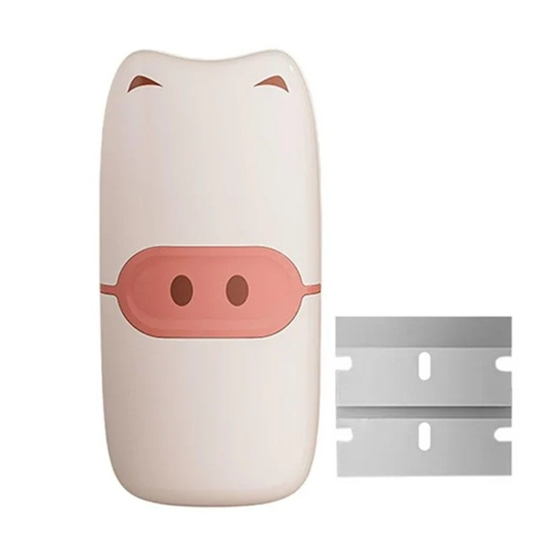 Mini Racleta de Curatare, Flippy, pentru Etichete, Adezivi, din ABS+ Metal, 2 Lame Incluse, Roz