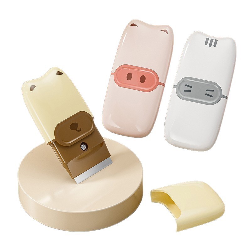 Mini Racleta de Curatare, Flippy, pentru Etichete, Adezivi, din ABS+ Metal, 2 Lame Incluse, Roz