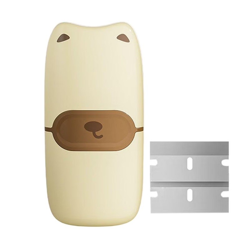 Mini Racleta de Curatare, Flippy, pentru Etichete, Adezivi, din ABS+ Metal, 2 Lame Incluse, Maro