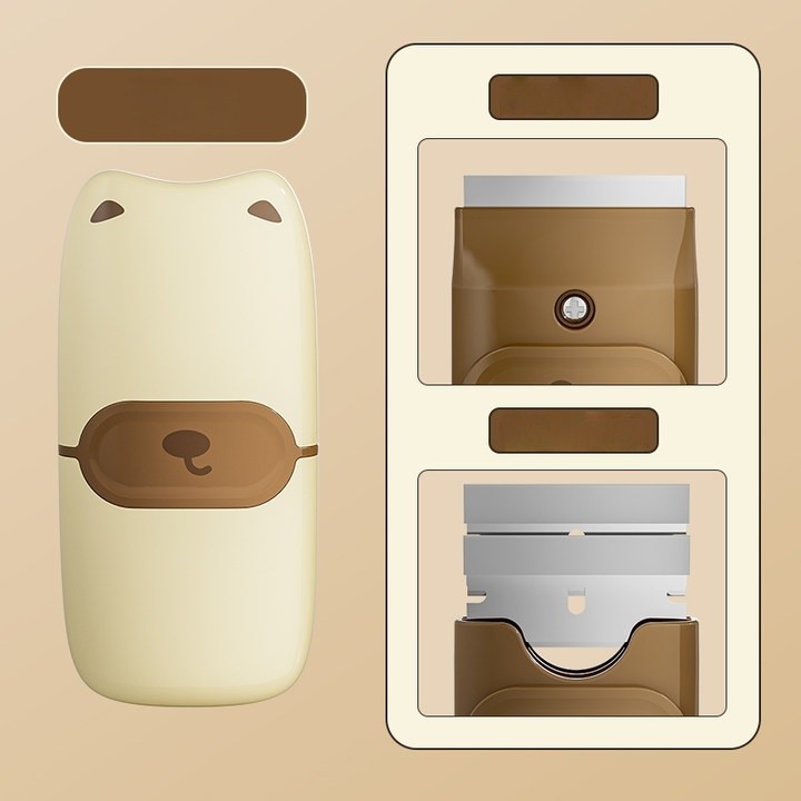 Mini Racleta de Curatare, Flippy, pentru Etichete, Adezivi, din ABS+ Metal, 2 Lame Incluse, Maro