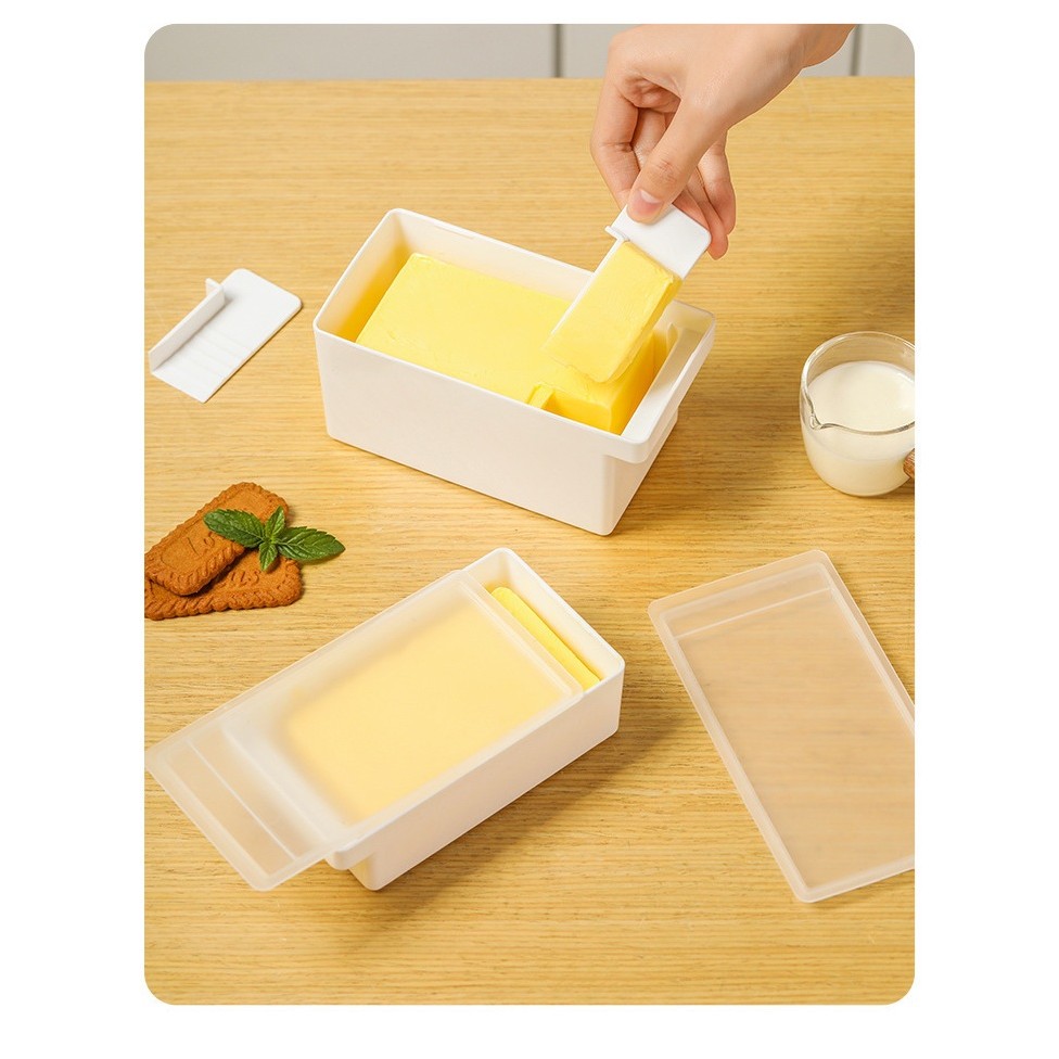 Cutie de Unt, Flippy, cu Capac, Multifunctionala, cu Spatula Portionare, 15.9  x 8.8 x 4.9 cm, Alb