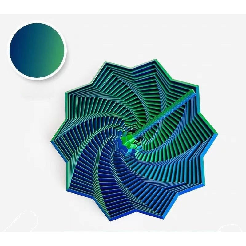 Jucarie Decompresie, Flippy, Model Stea 3D, DuoChrome, Maner Spirala, Turn Magic Geometric, Multiple Forme, Anti-stress, 17 cm, Verde/Albastru