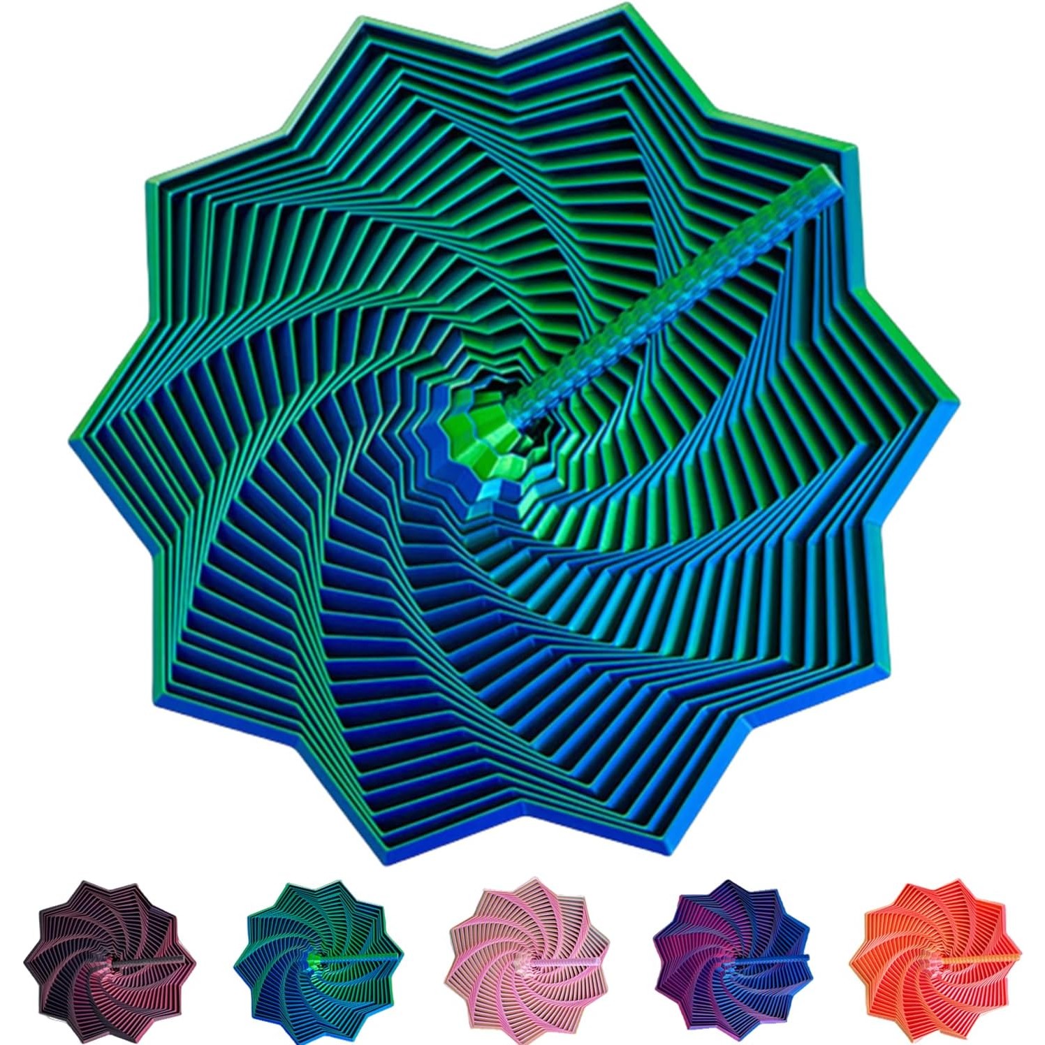 Jucarie Decompresie, Flippy, Model Stea 3D, DuoChrome, Maner Spirala, Turn Magic Geometric, Multiple Forme, Anti-stress, 17 cm, Verde/Albastru