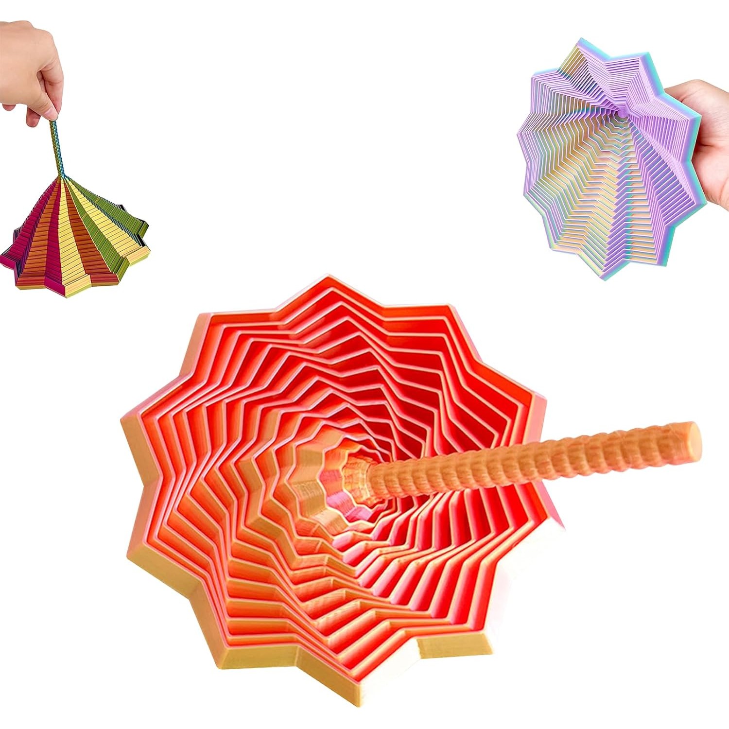 Jucarie Decompresie, Flippy, Model Stea 3D, DuoChrome, Maner Spirala, Turn Magic Geometric, Multiple Forme, Anti-stress, 17 cm, Roz/Auriu