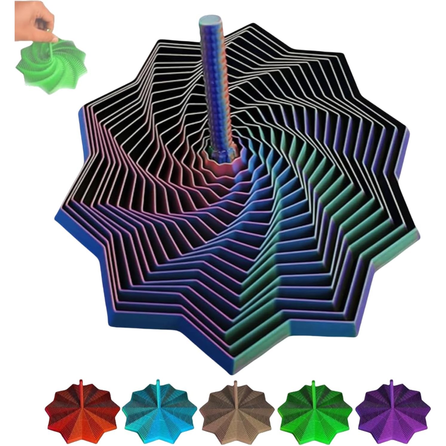 Jucarie Decompresie, Flippy, Model Stea 3D, DuoChrome, Maner Spirala, Turn Magic Geometric, Multiple Forme, Anti-stress, 17 cm, Albastru Rosu Verde
