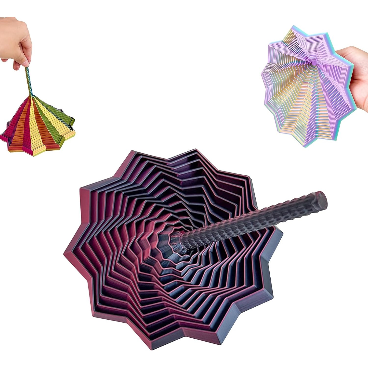 Jucarie Decompresie, Flippy, Model Stea 3D, DuoChrome, Maner Spirala, Turn Magic Geometric, Multiple Forme, Anti-stress, 11 cm, Negru/Rosu