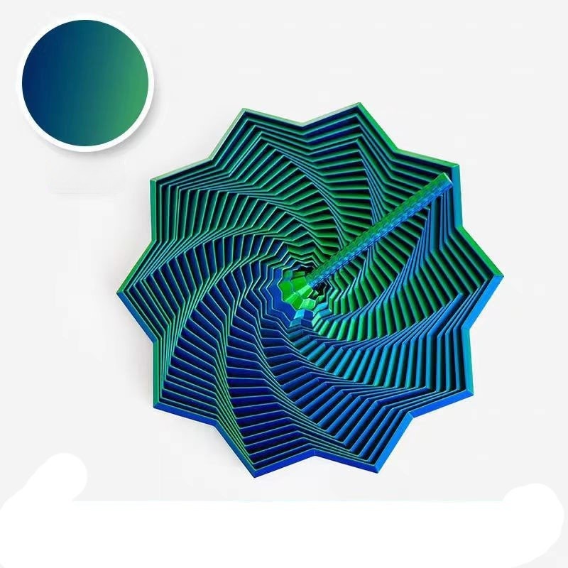Jucarie decompresie, Stea 3D octogonala, maner spirala turn magic geometric, 11 cm, Verde Albastru